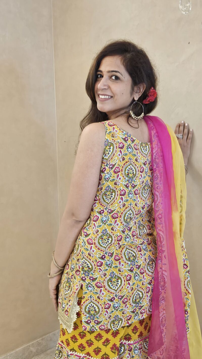 Short Kurti Sharara Dupatta Set with Gotta Patti Detailing