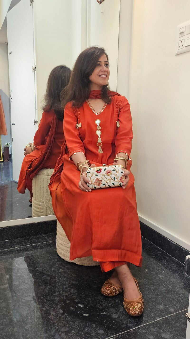 Rusty Mirror Dupatta Suit with Tassel Detailing