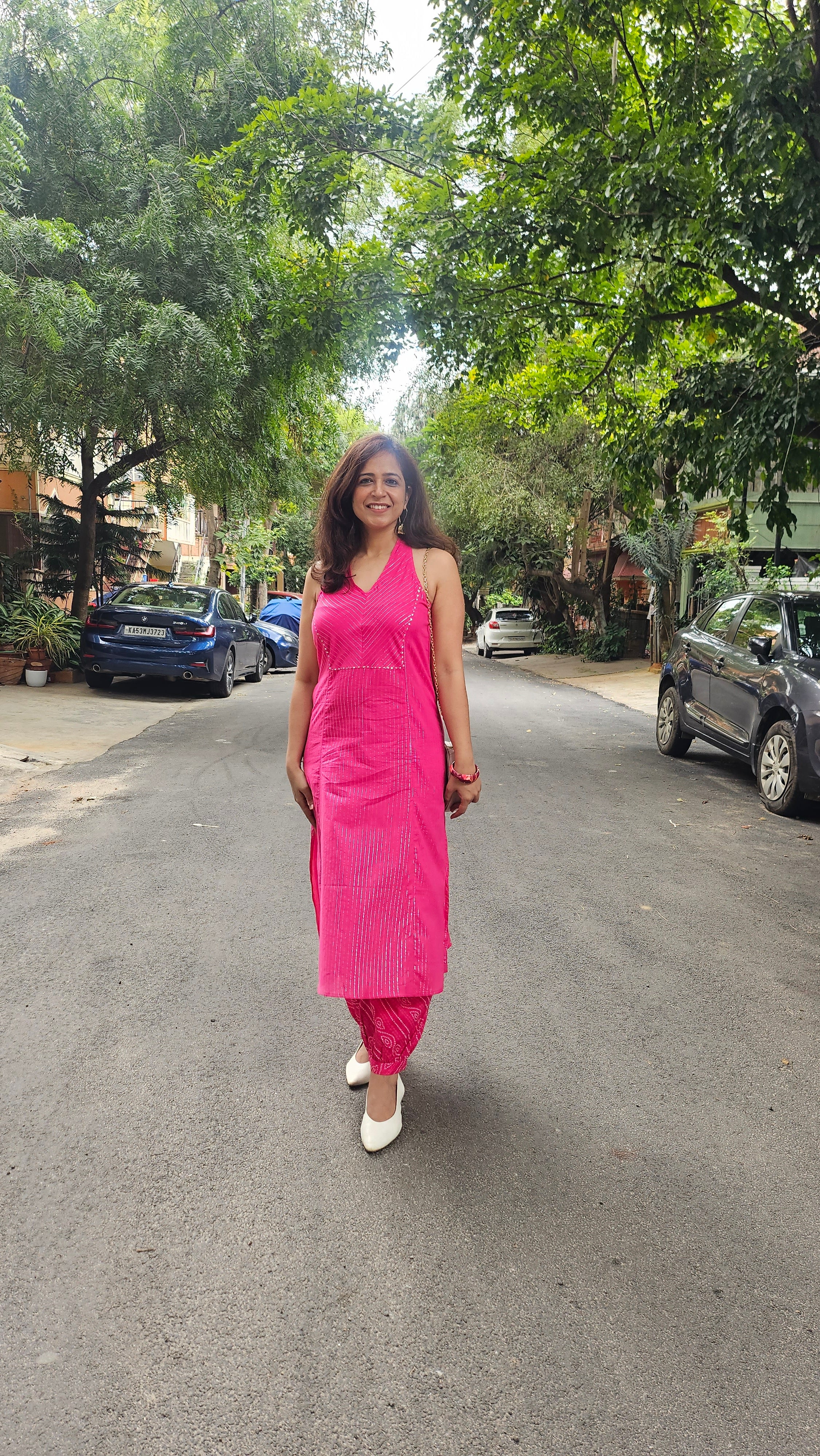 Halter Neck Kurta With Afghani Salwar – Pink