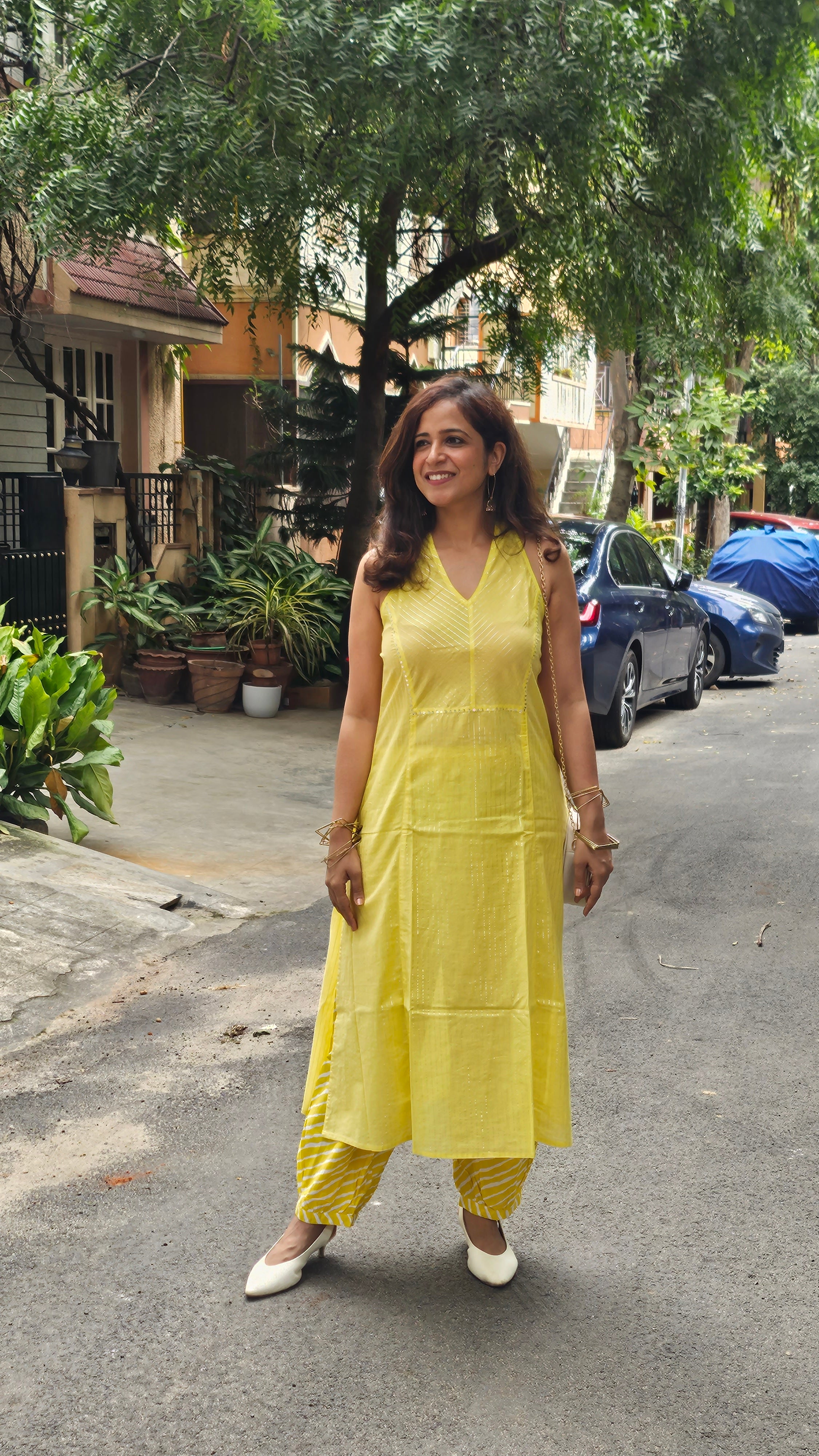 Halter Neck Kurta With Afghani Salwar – Yellow