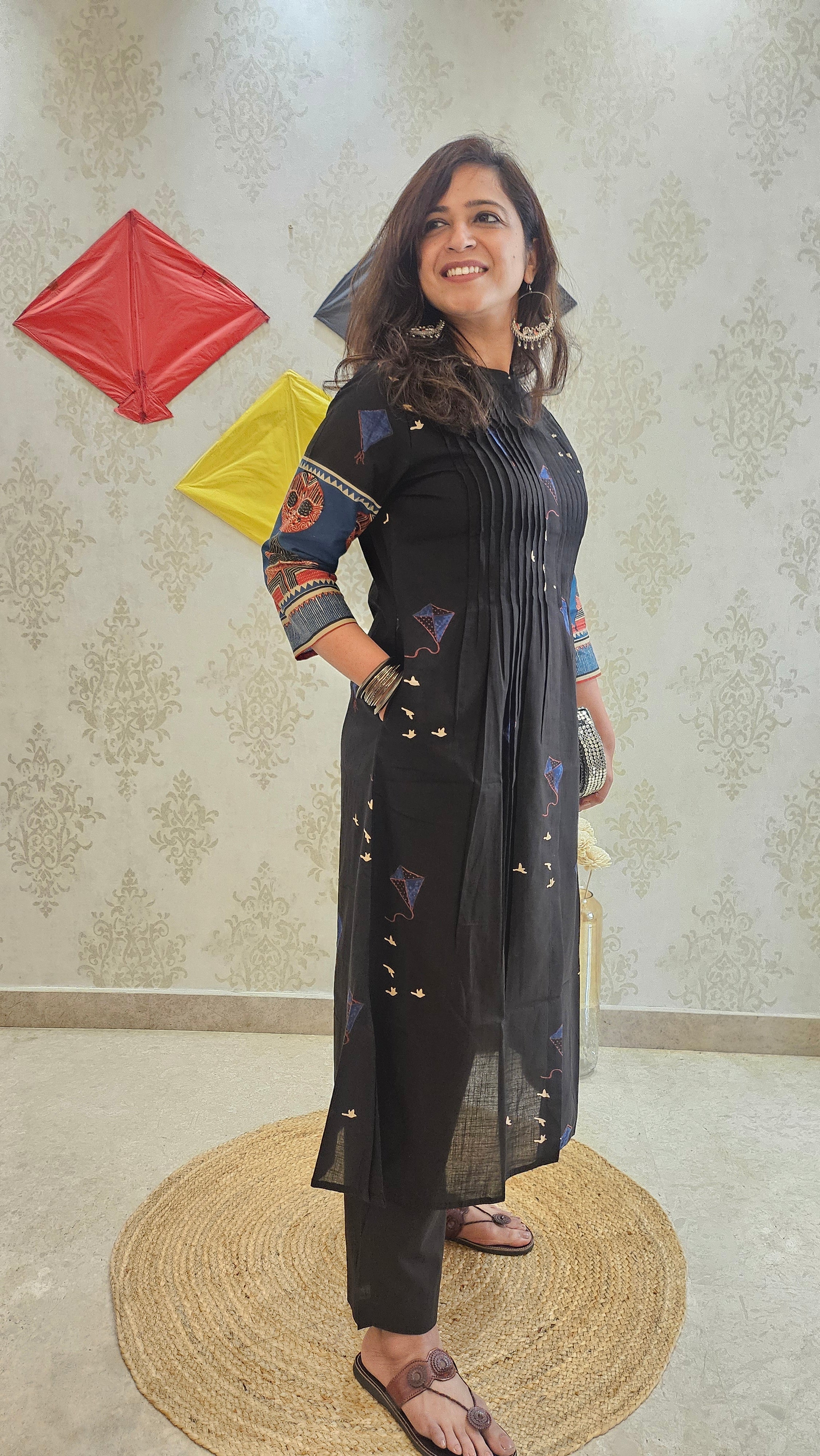 Dil Ki Patang – Black Cotton Kurta Pant Set (Kite Prints)