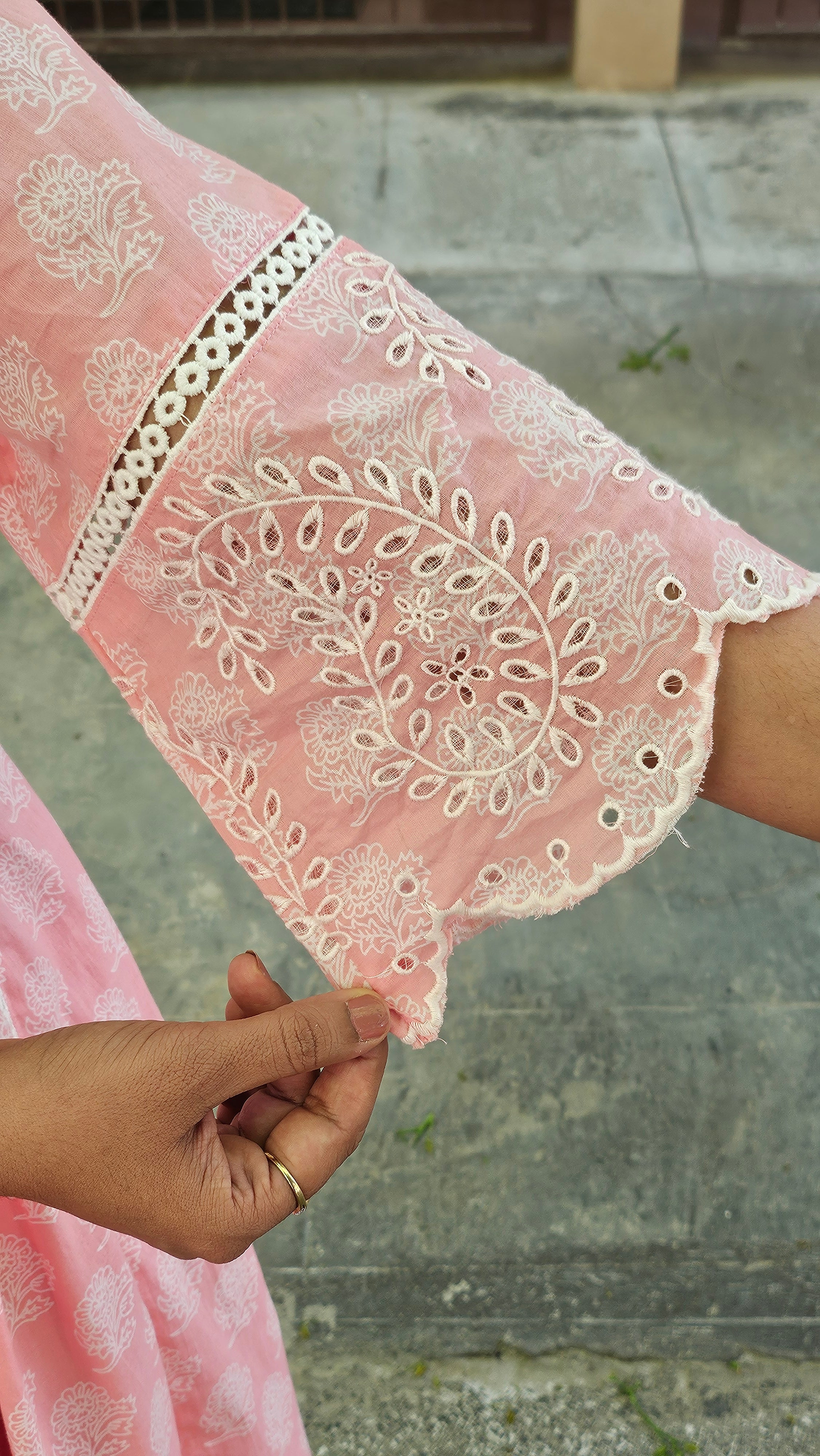 Blush Pink Cotton Kurta Pant (Coord Set) With Lace Detailing
