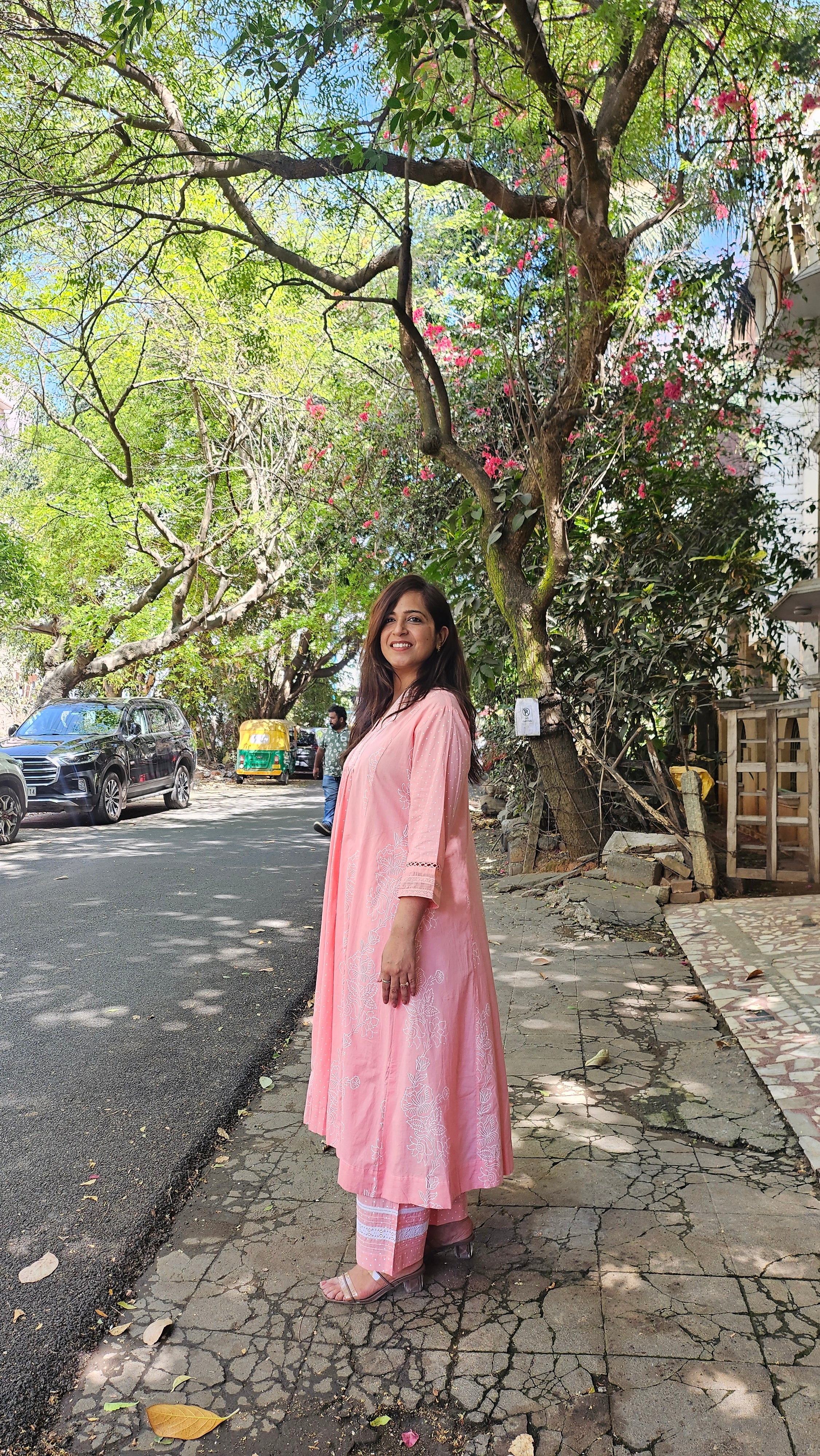 Pink Cotton Kurta–Pant Set with Delicate Lace Detailing – Jaipur Collection