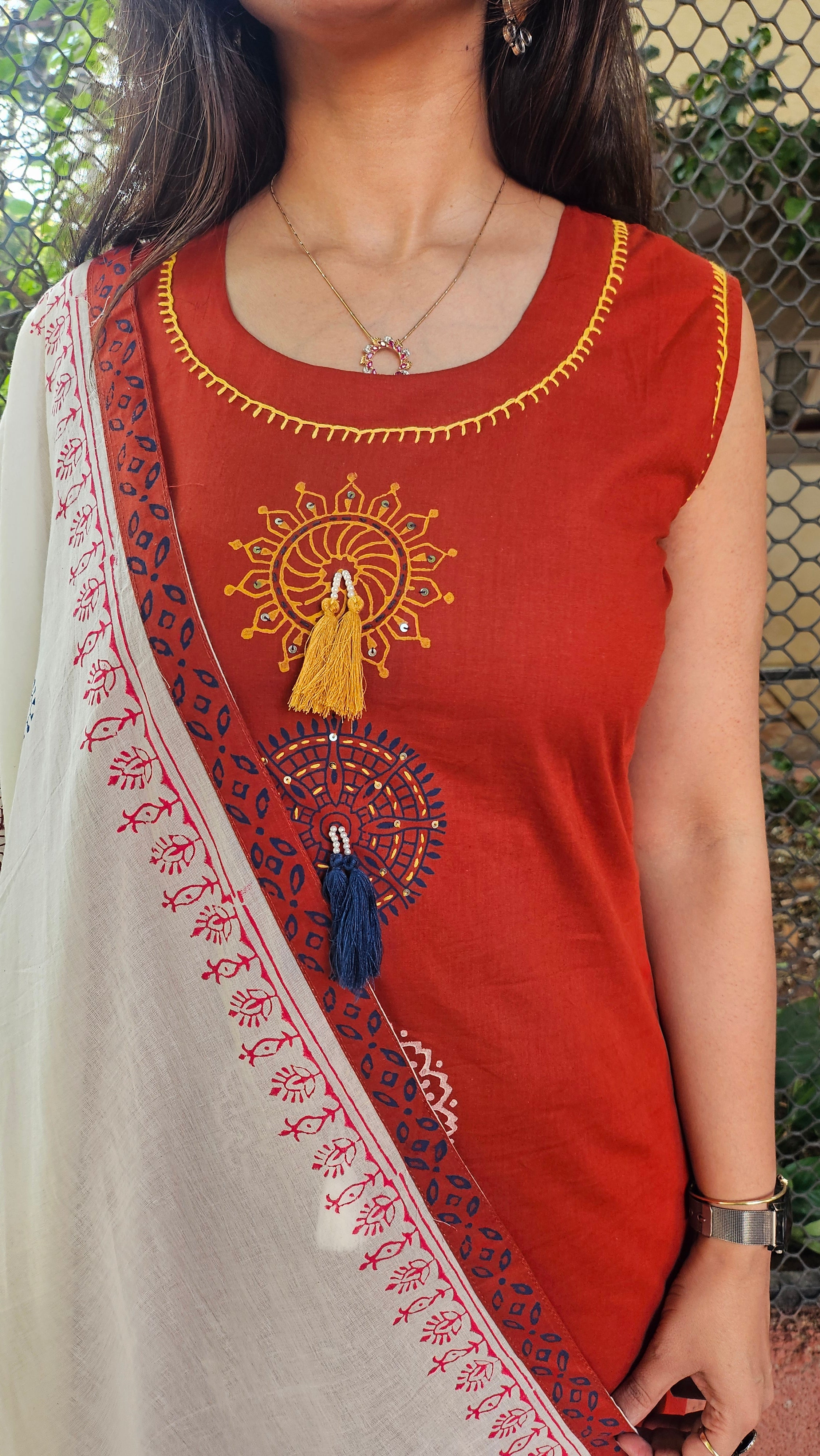 Rusty Magic Cotton Dupatta Set