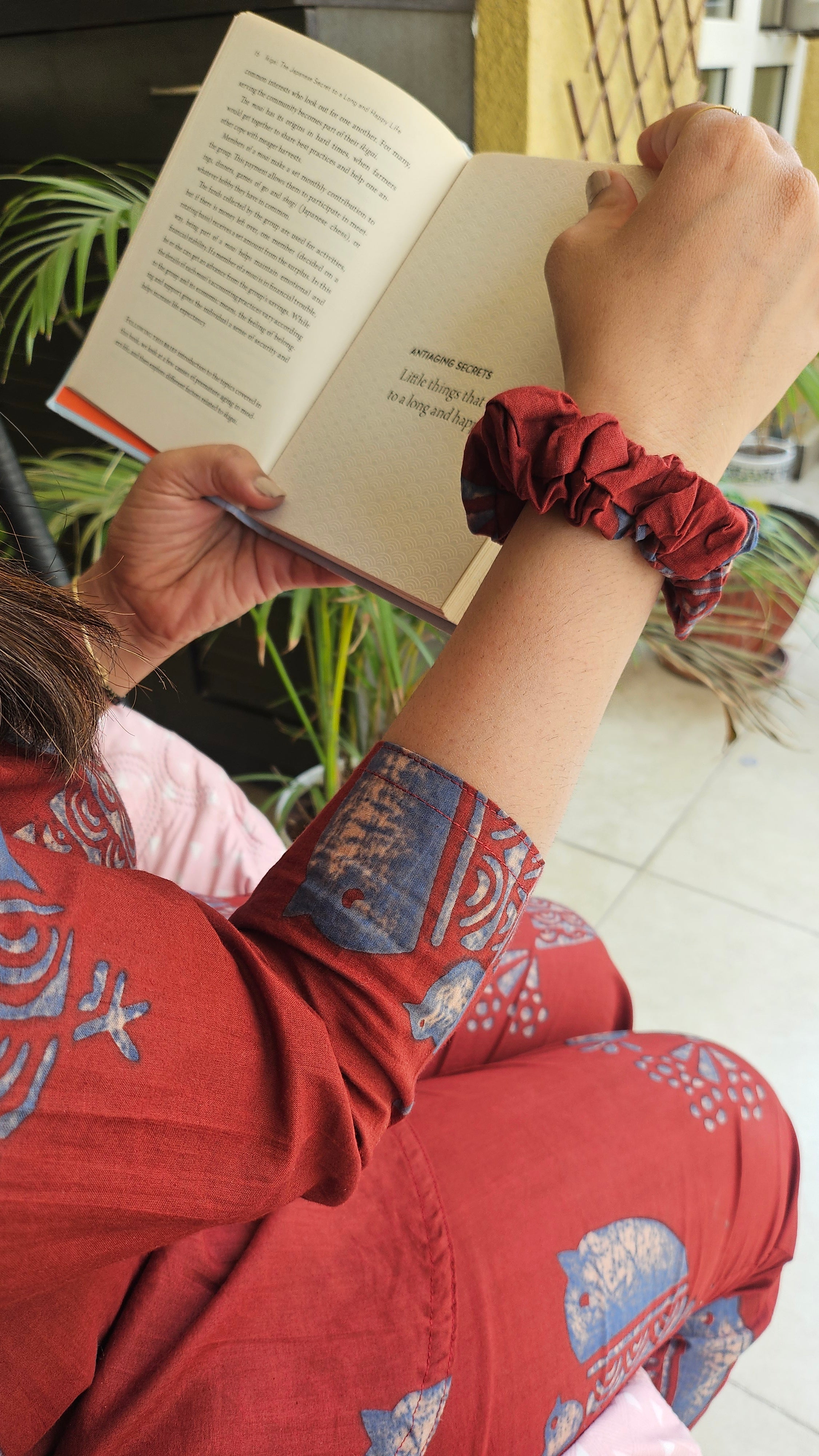 Rustic Red Handblock Coord Set with Scrunchie