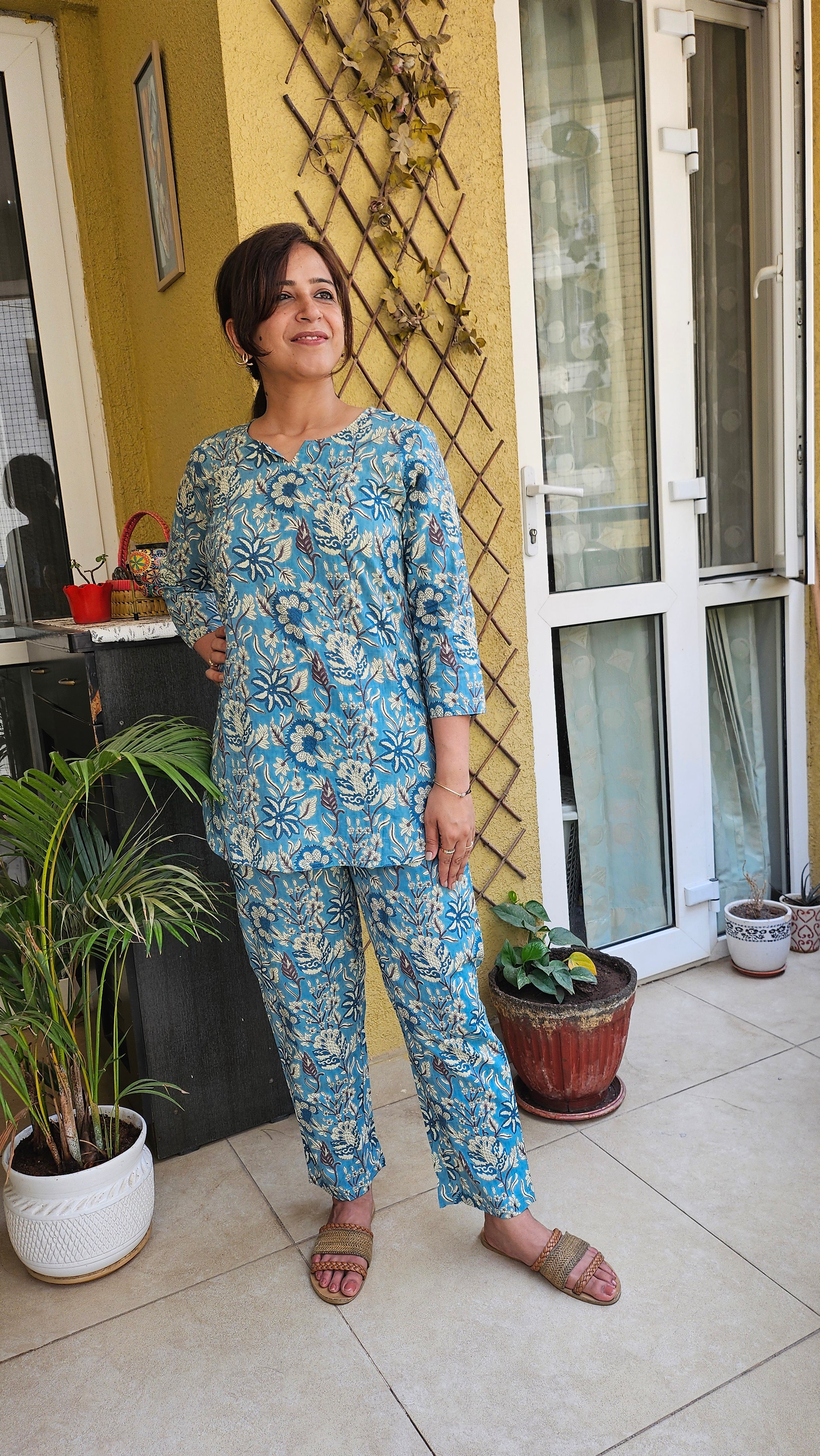 Blue Meadow Floral Co-ord Set with Scrunchie