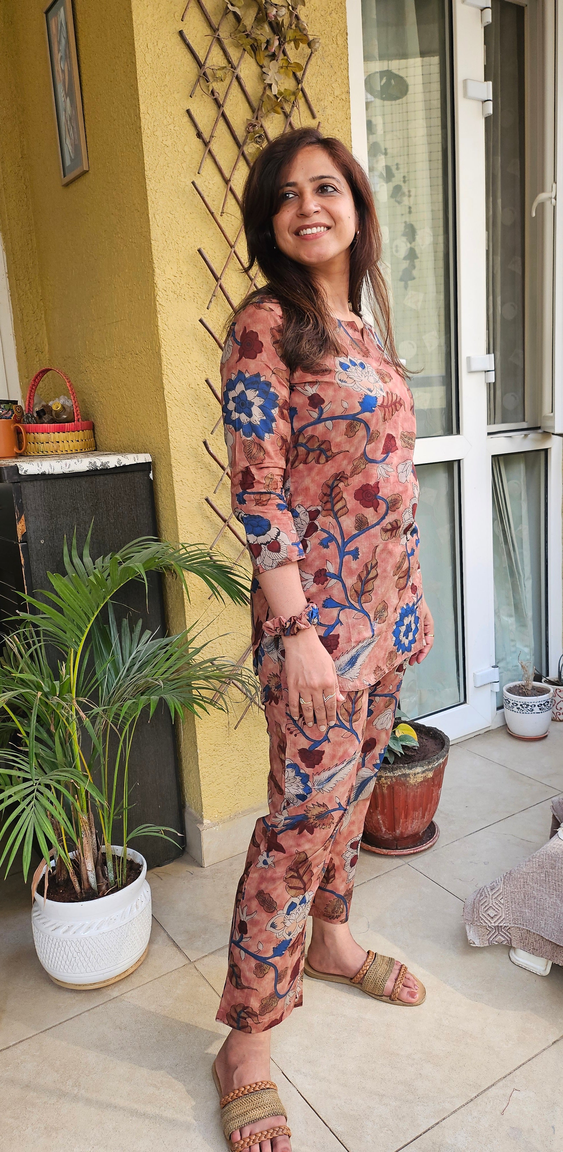 Rustic Rose Jaipur Print Comfy Cotton Coord Set with Scrunchie
