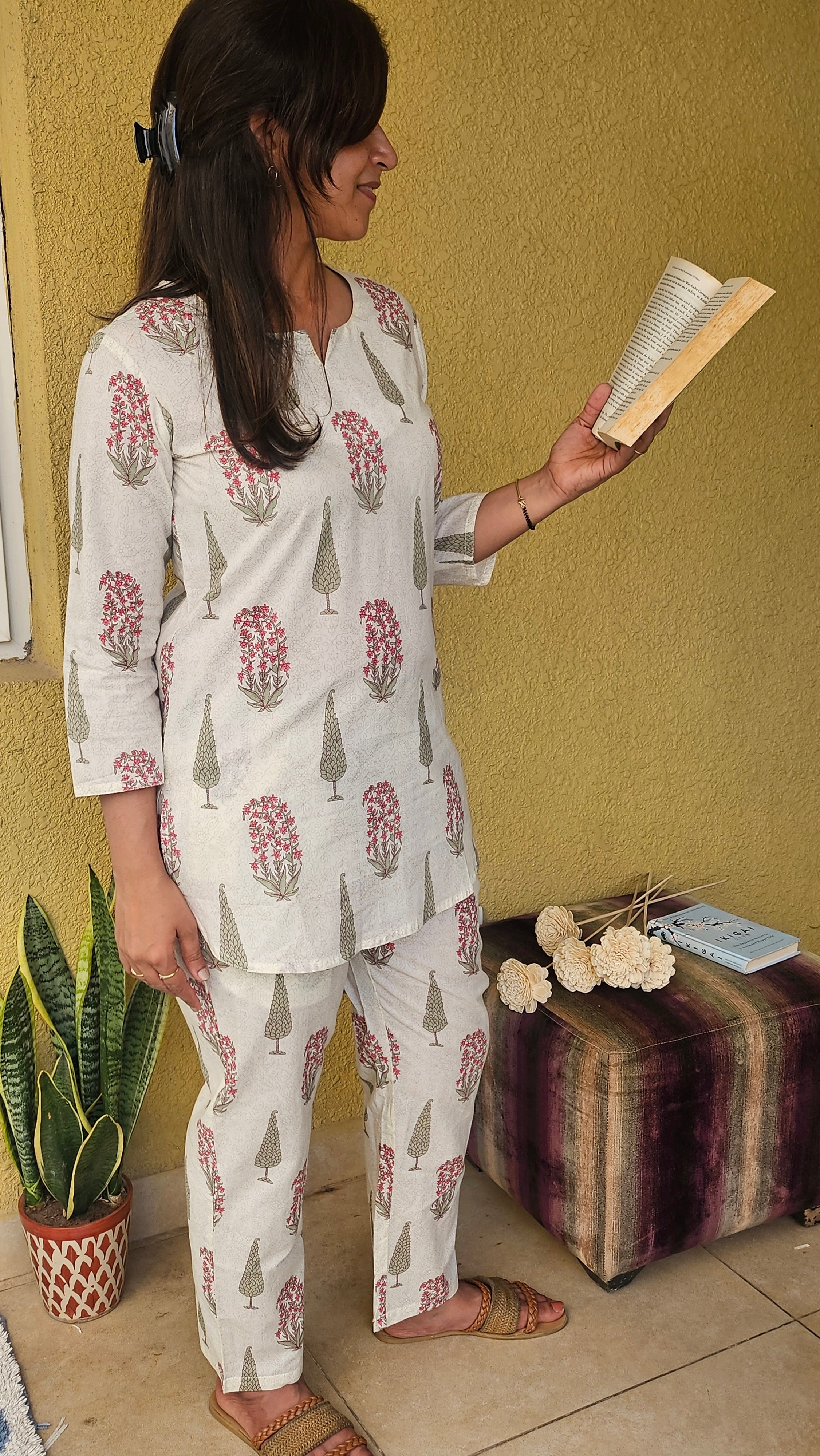 Block Print White Comfy Co-ord Set