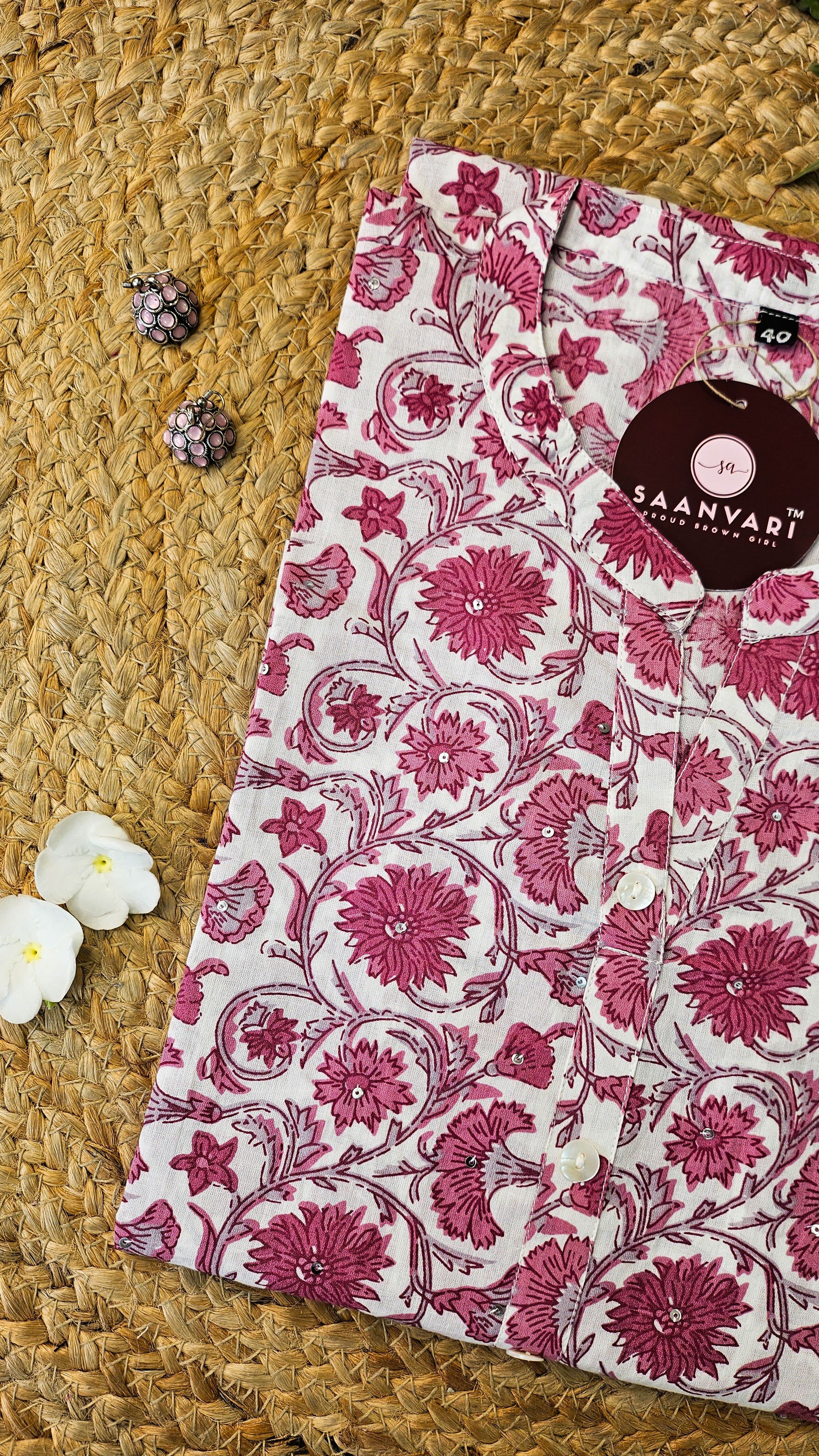 Cotton Floral Print Straight Fit Kurta – Rose Pink