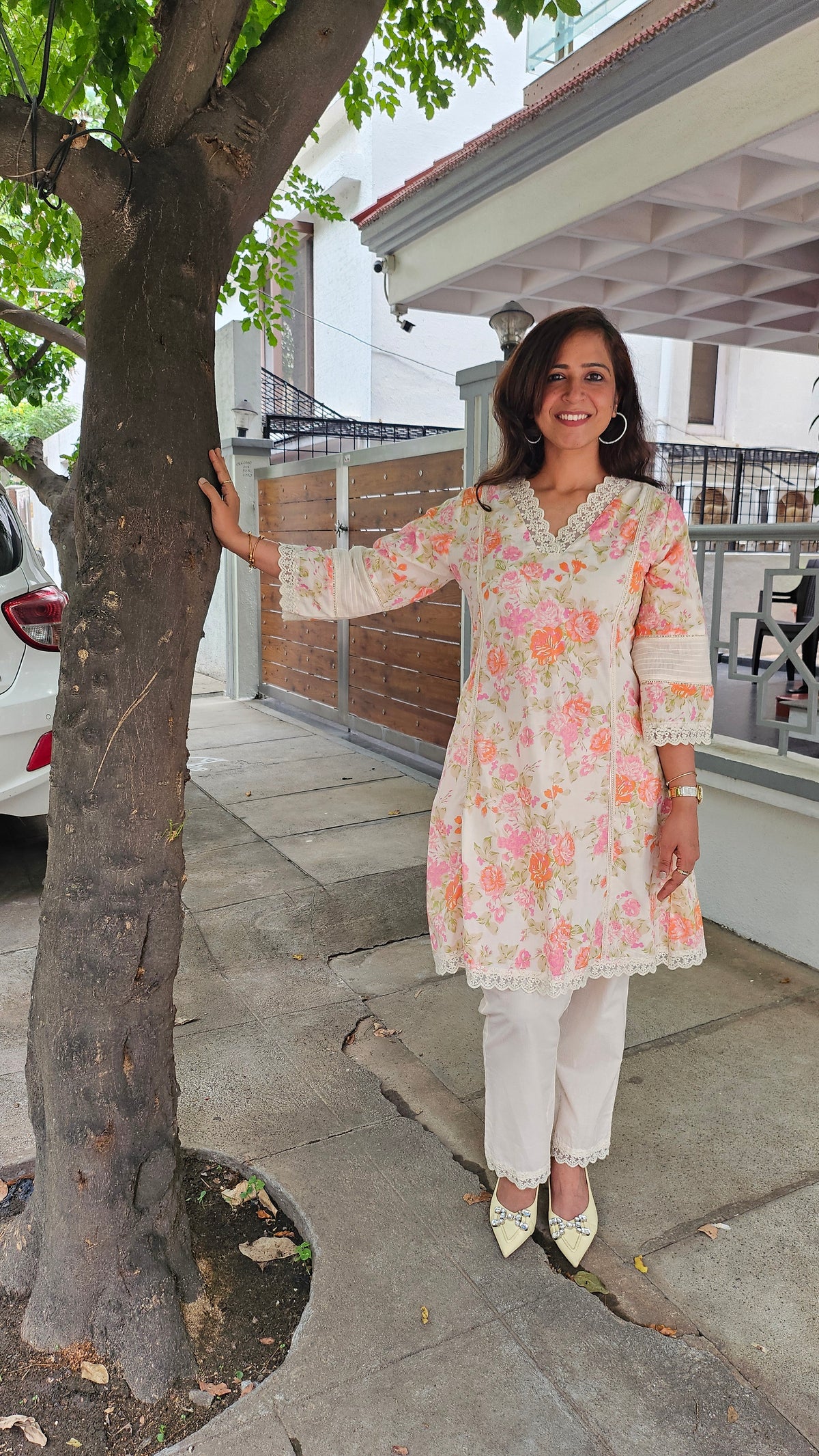 Pastel Garden Elegance Co-ord Set with Lace Detailing