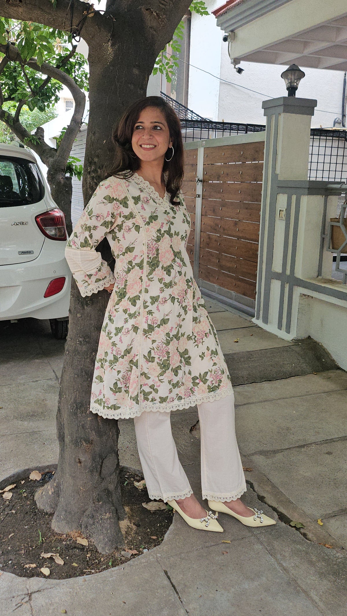 Pastel Garden Elegance Co-ord Set with Lace Detailing
