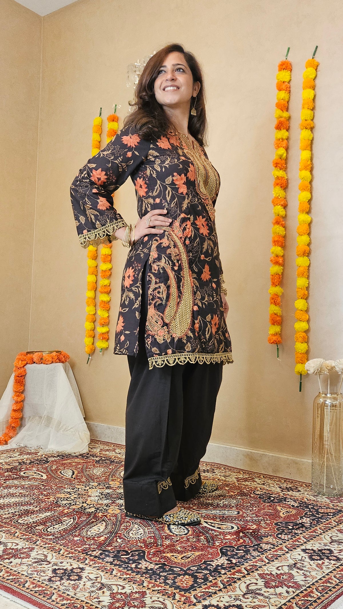 Charcoal Brown Cotton Kurta with Farshi Salwar & Dupatta | 3-Piece Jaipur Set
