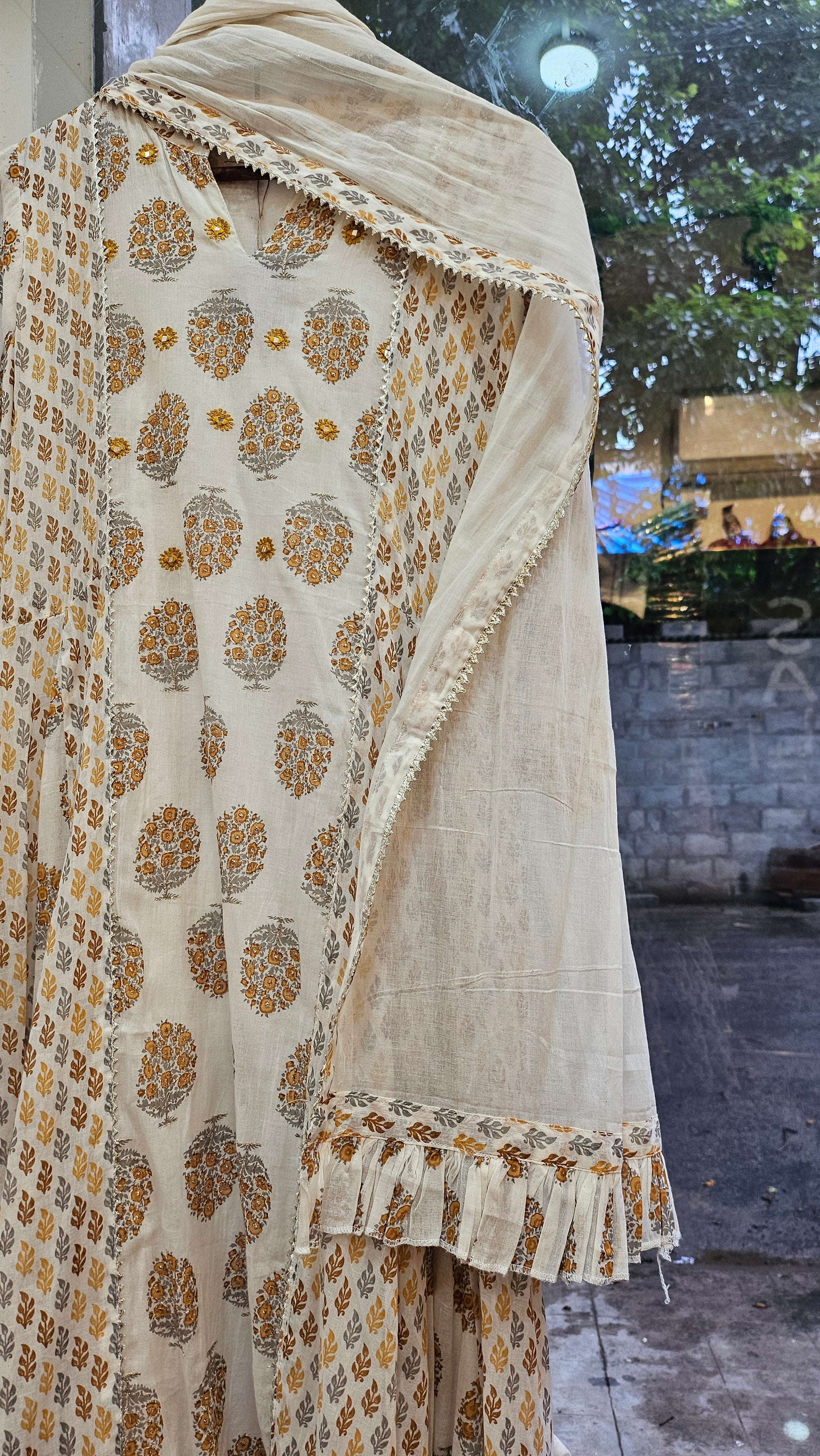 Ivory Ethnic Gown with Dupatta – Elegant Festive Wear