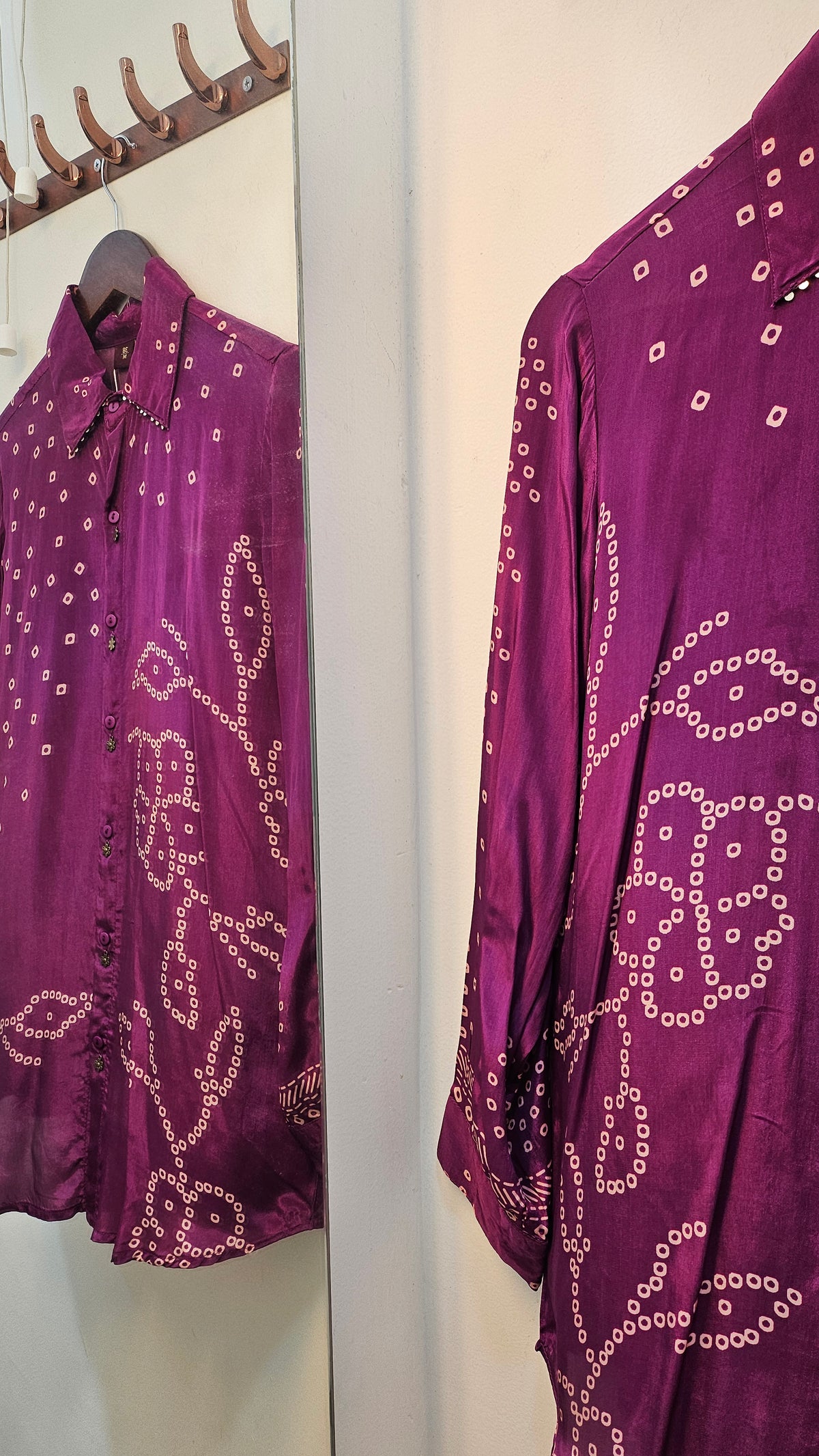 Wine Purple Bandhani Print Crepe Shirt for Women | Jaipur Sourced
