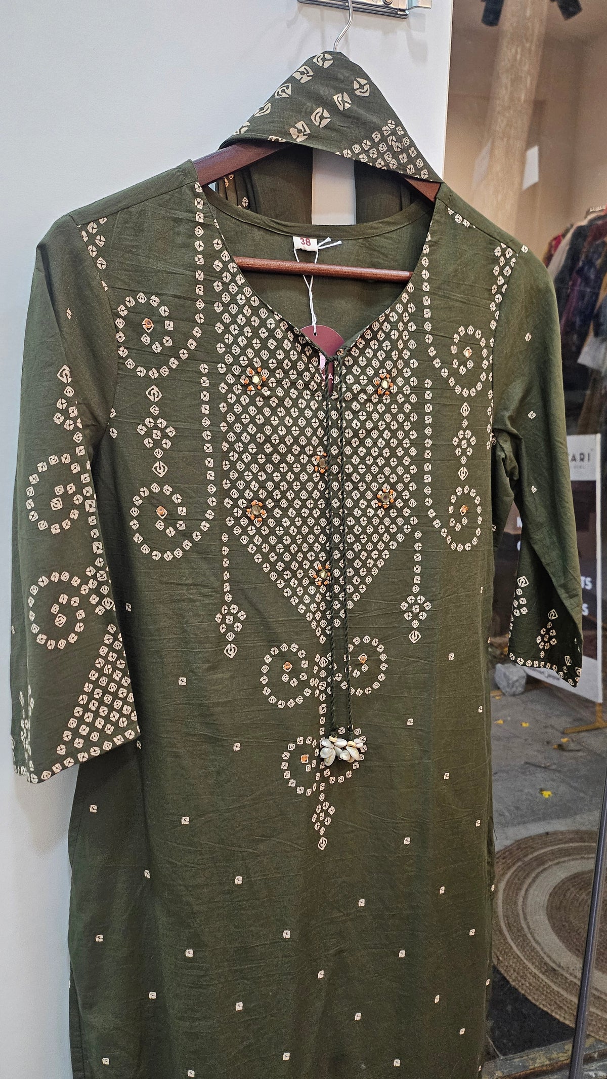 Mehandi Green Bandhani Print Cotton Dupatta Suit Set