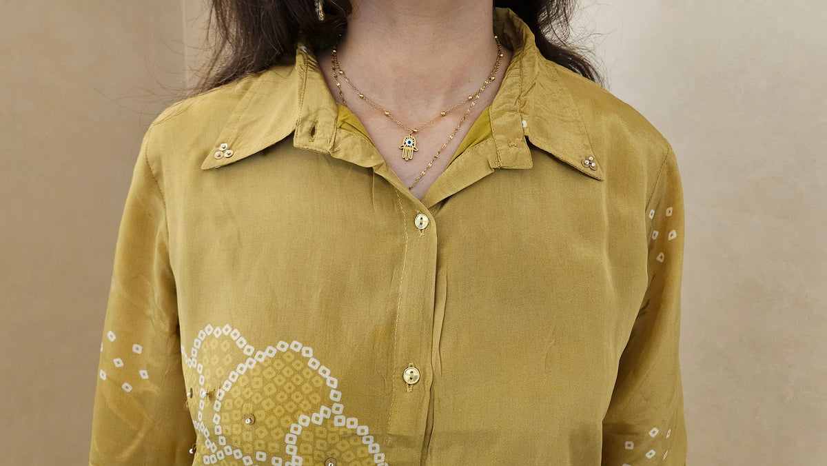 Mustard Bandhej Print Crepe Coord Set