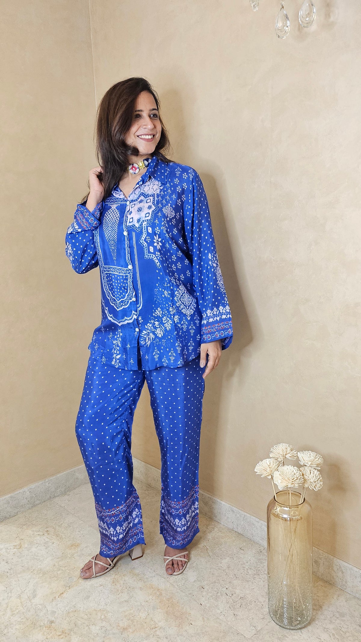 Royal Blue Bandhani Print Lightweight Co-ord Set for Women