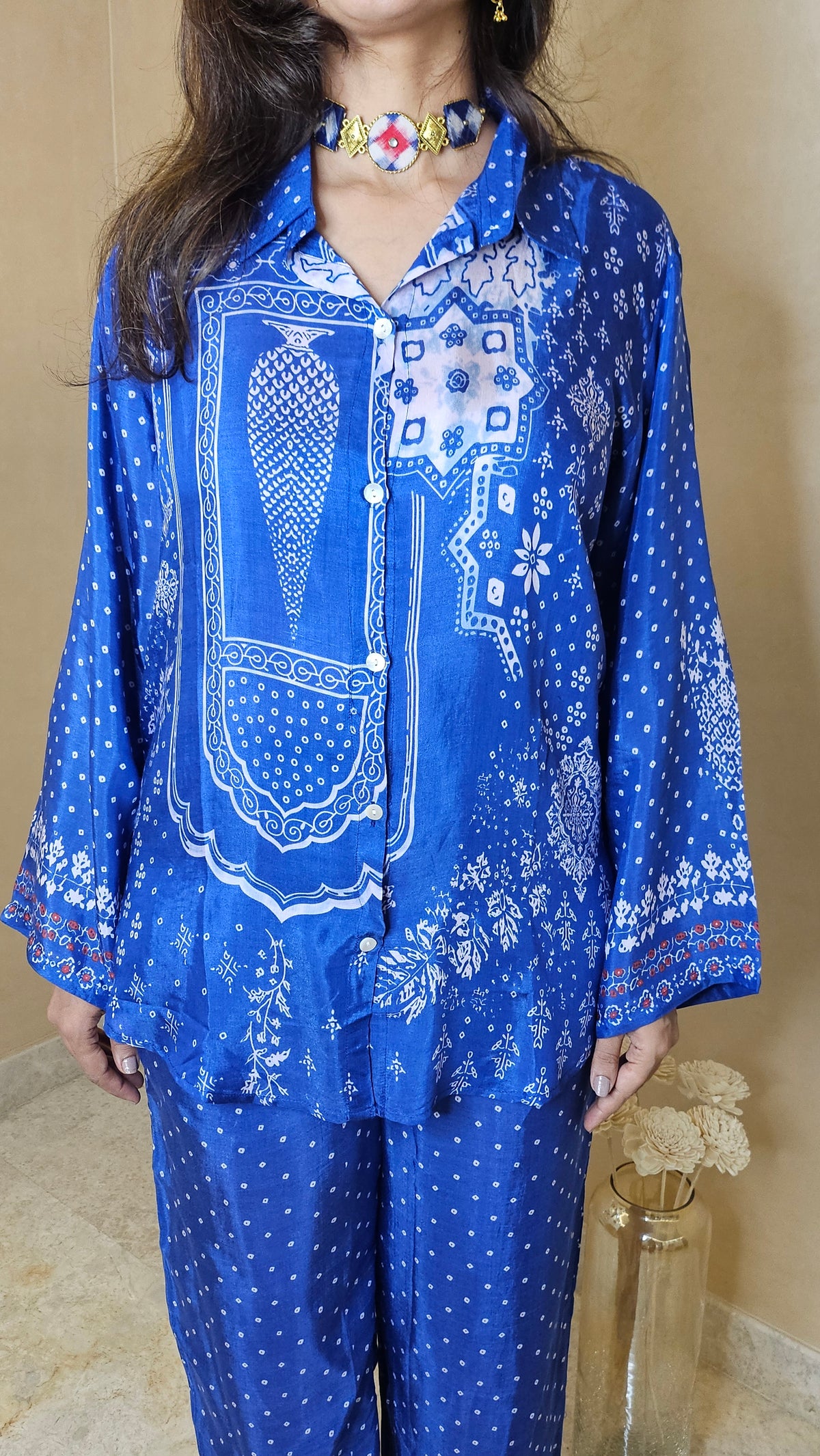 Royal Blue Bandhani Print Lightweight Co-ord Set for Women