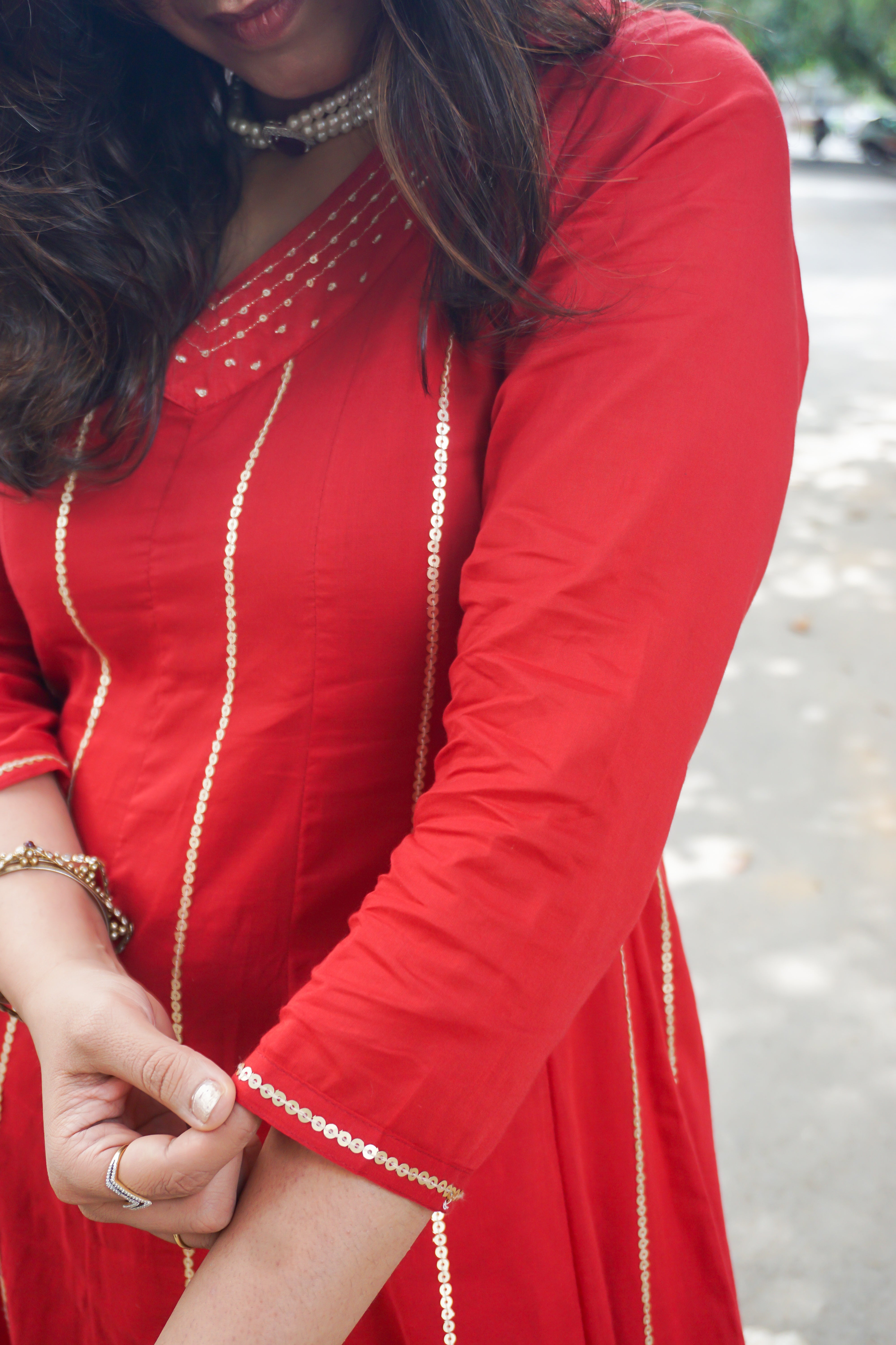 Red Blush Cotton Sharara Suit Set with Dupatta
