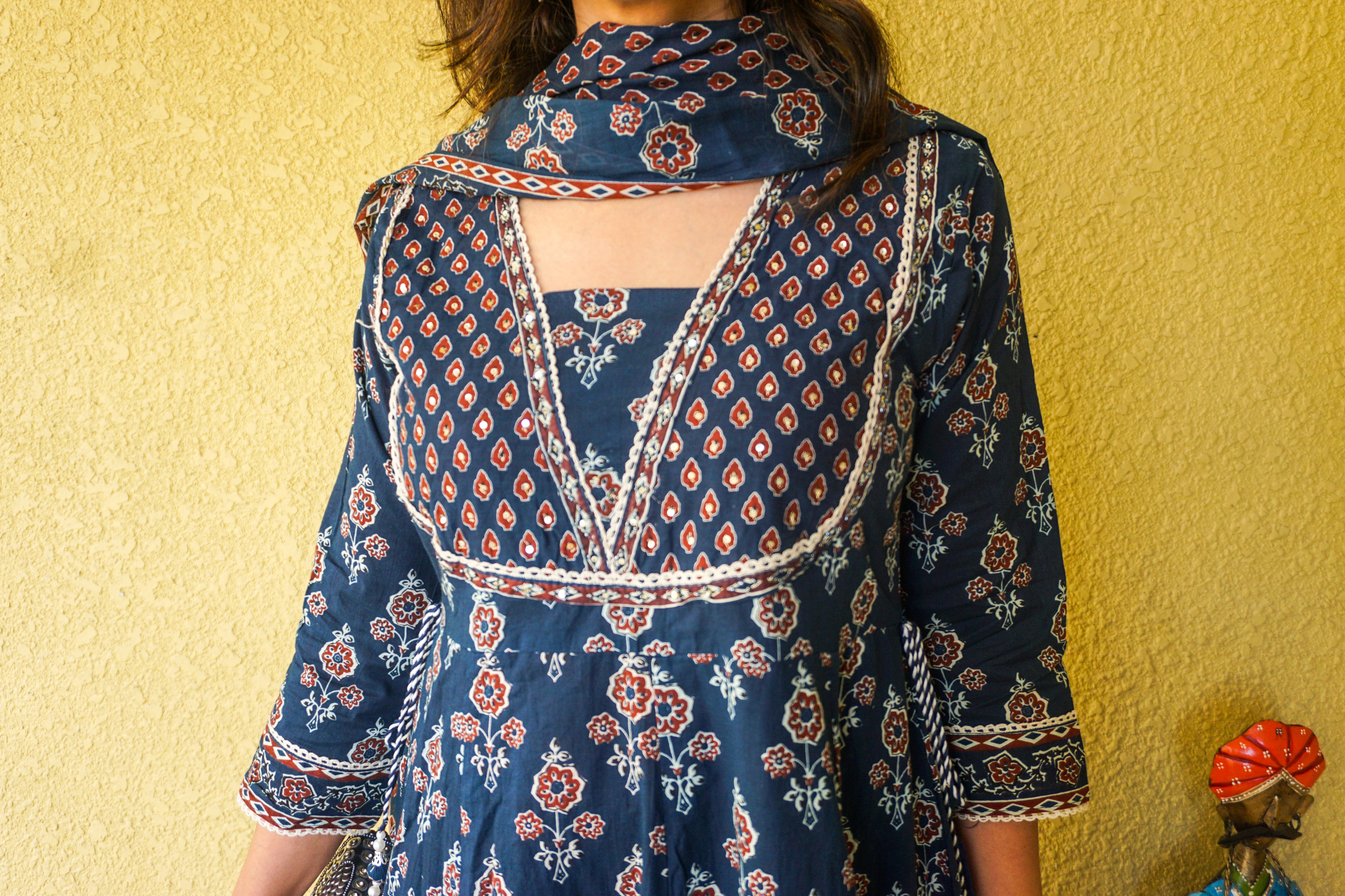 Indigo Bloom – Handblock Print Cotton Dupatta Suit