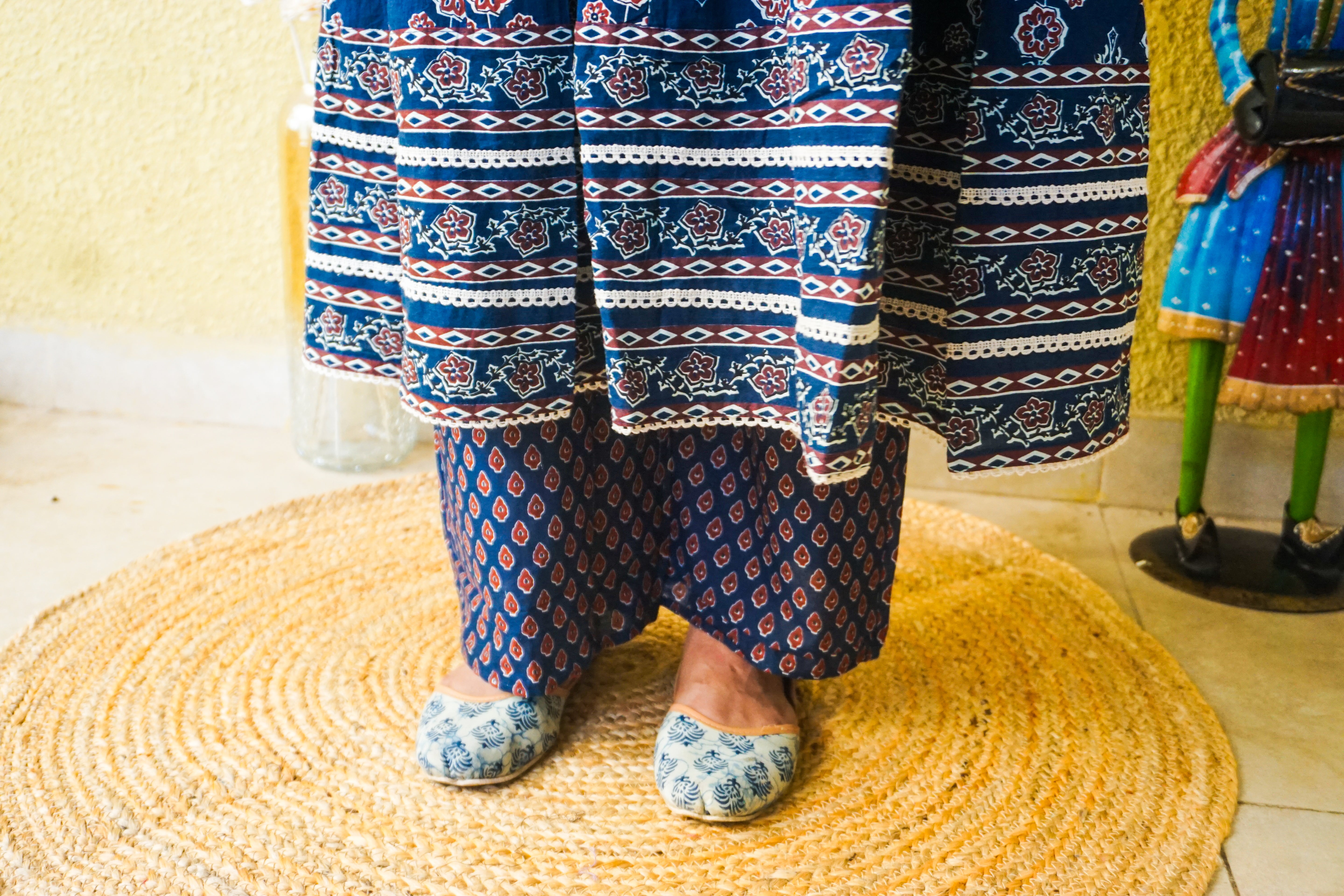 Indigo Bloom – Handblock Print Cotton Dupatta Suit