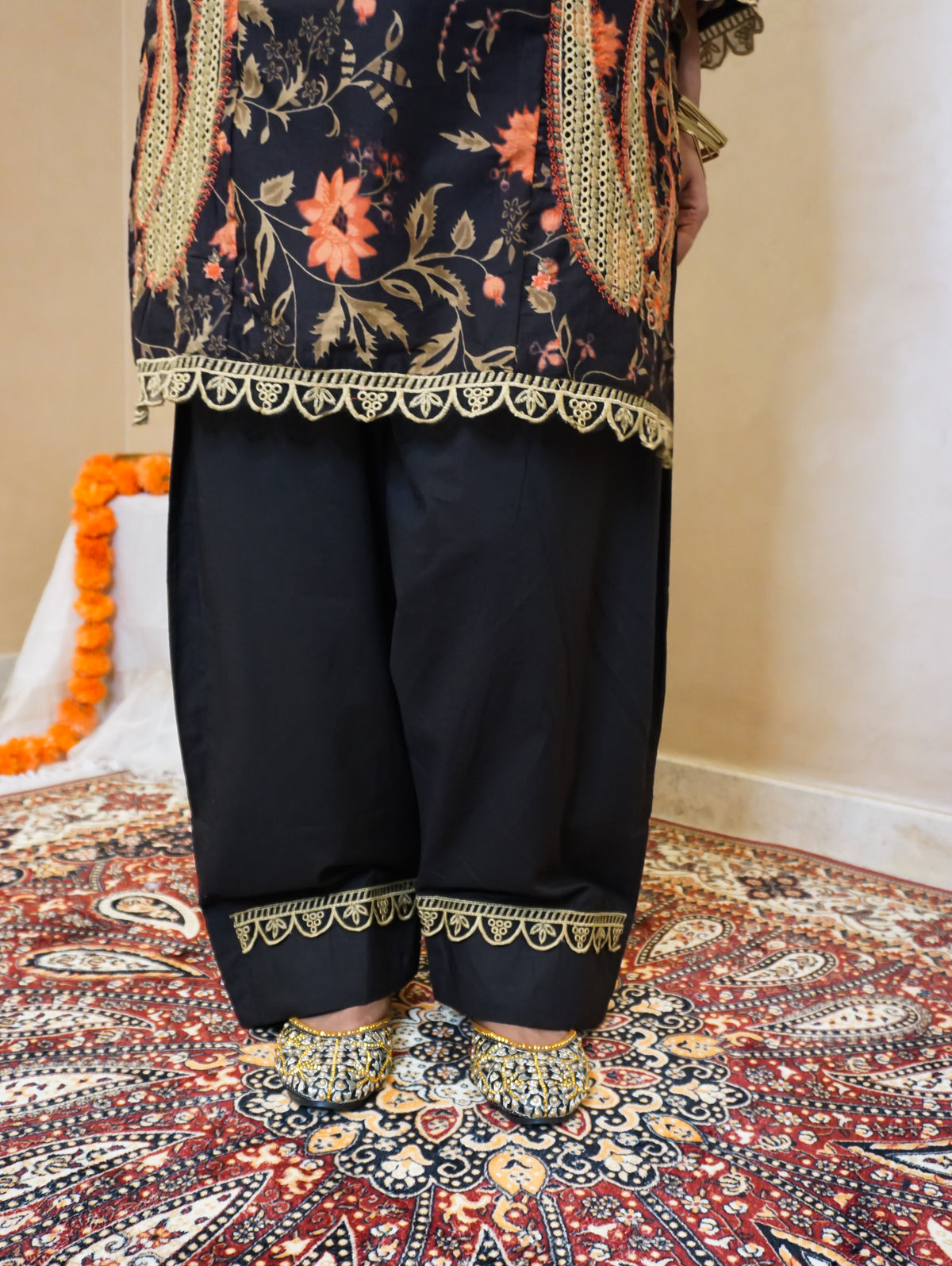 Charcoal Brown Cotton Kurta with Farshi Salwar & Dupatta | 3-Piece Jaipur Set