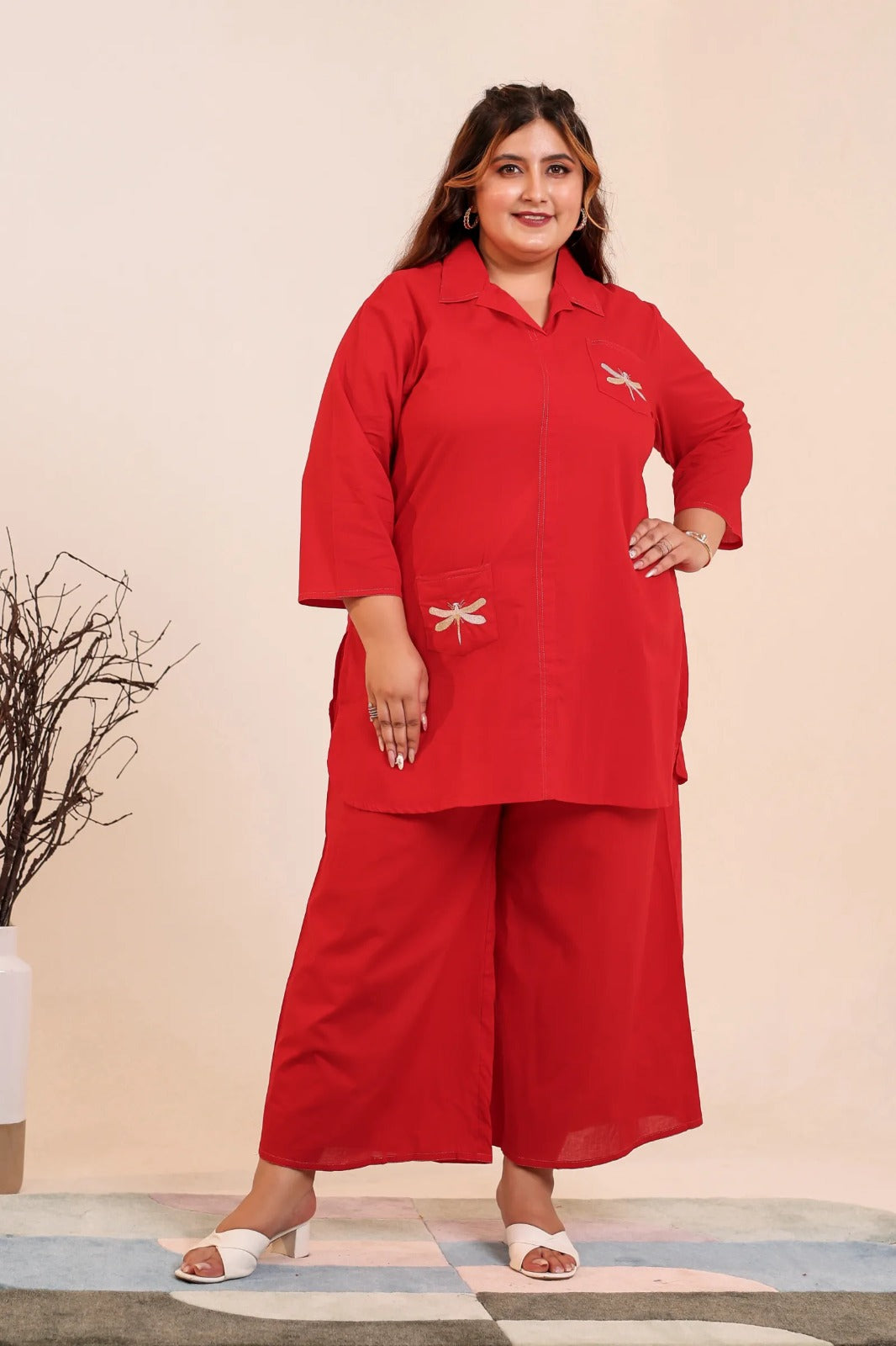 Plus Size Cotton Co-ord Set with Dragonfly Pocket Detail
