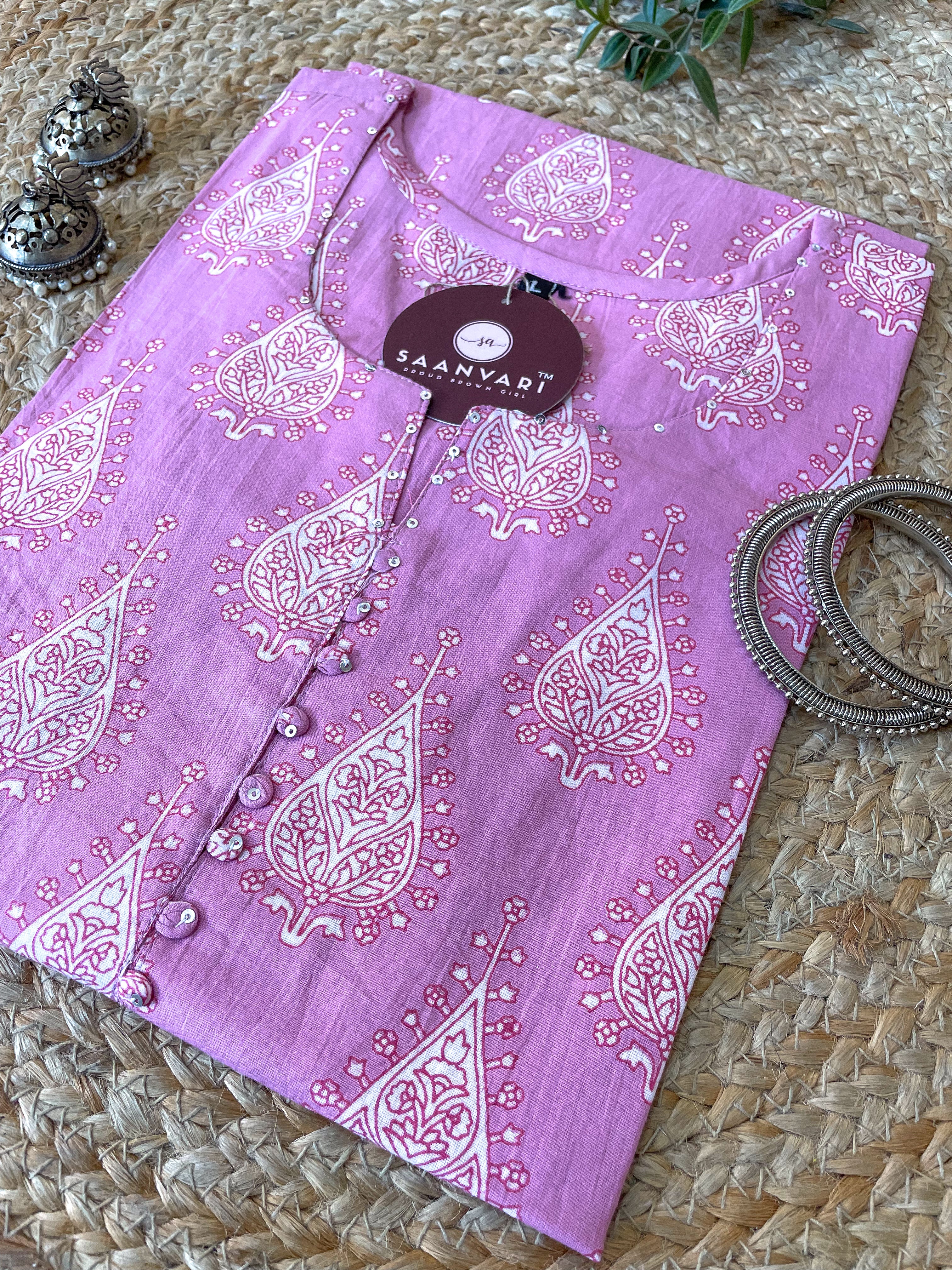 Jaipur Cotton Handblock Print Straight Fit Kurta – Pink