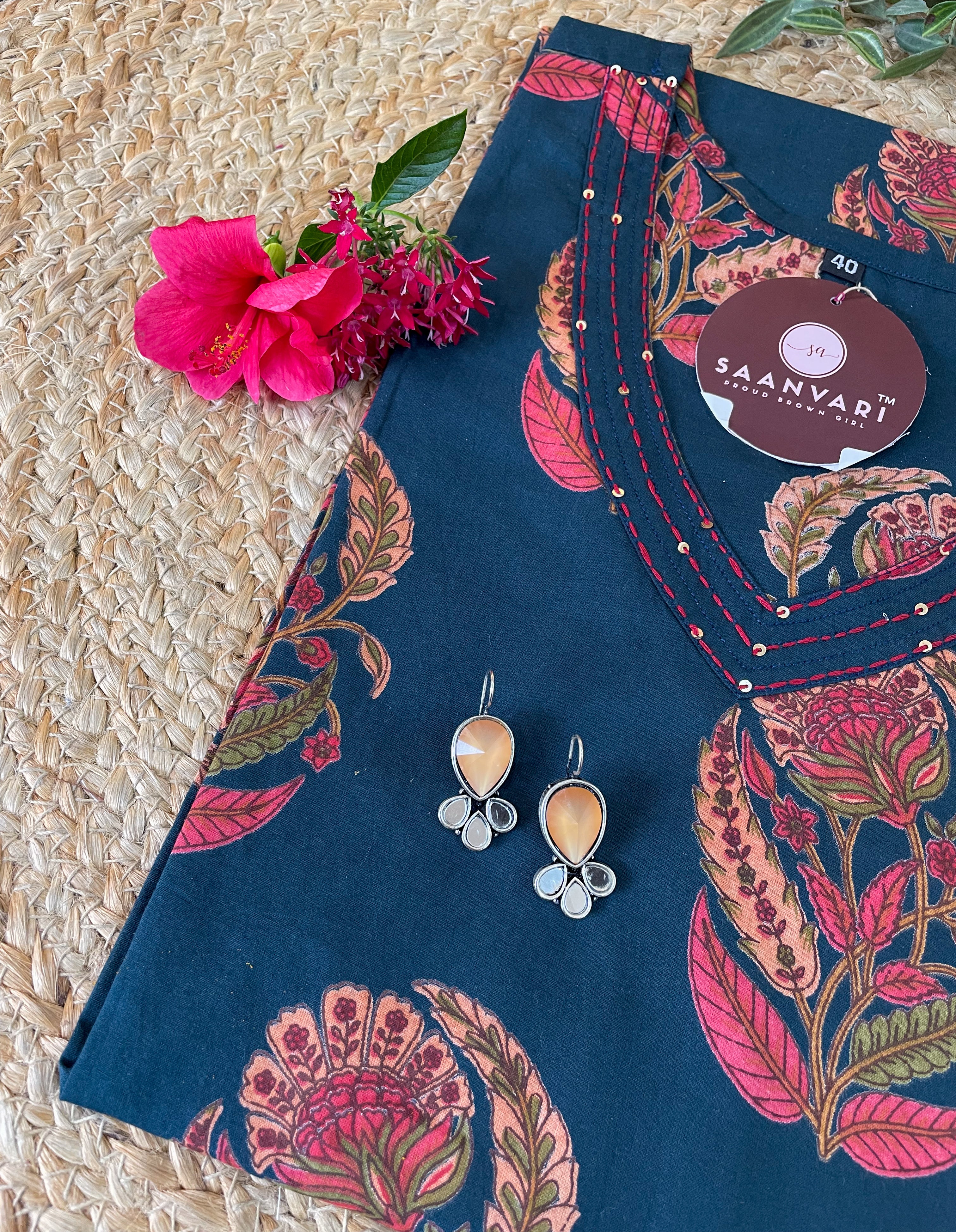 Floral Print Cotton Straight Kurta From Jaipur