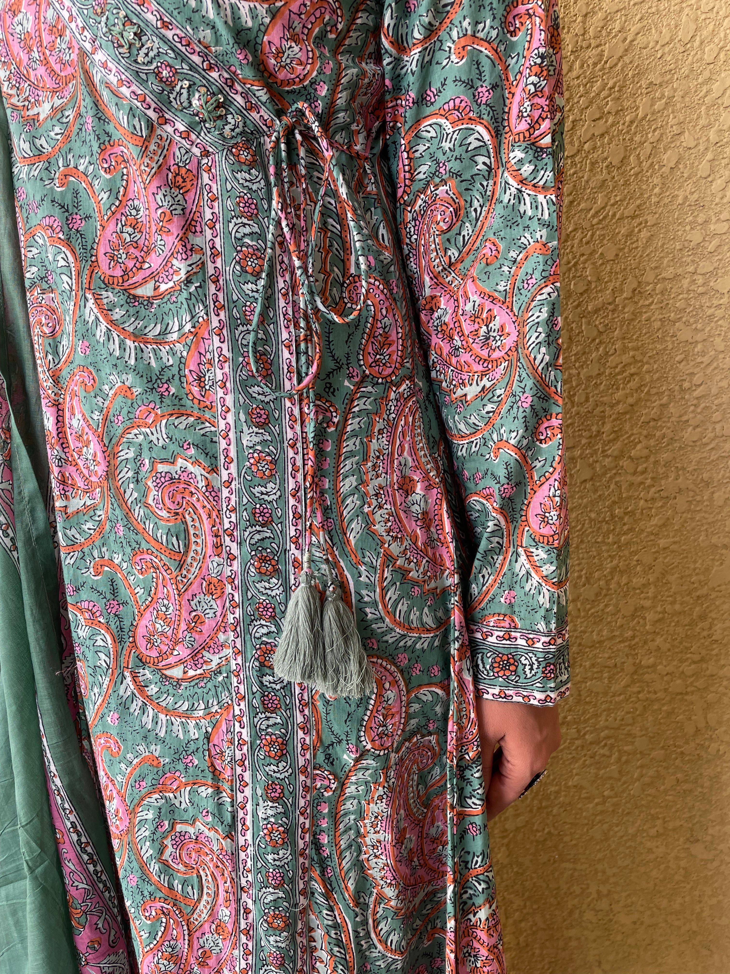 Angrakha Jaipuri Printed Cotton Suit ( Set of 3)