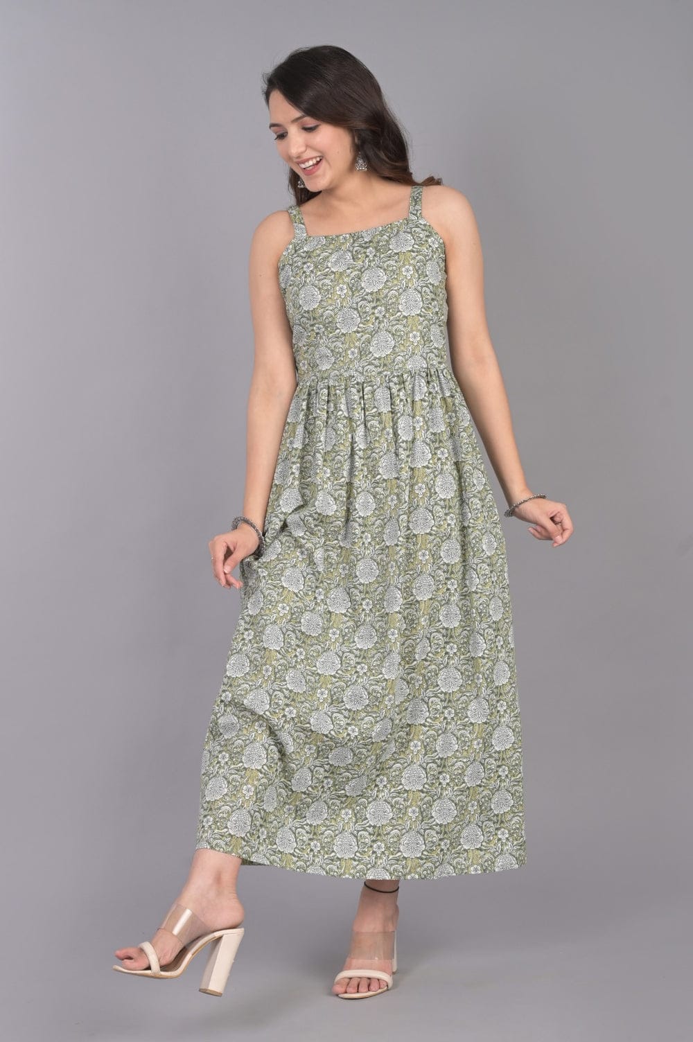 Jaipur Cotton Floral Midi Dress for Women | Sleeveless Summer Dress