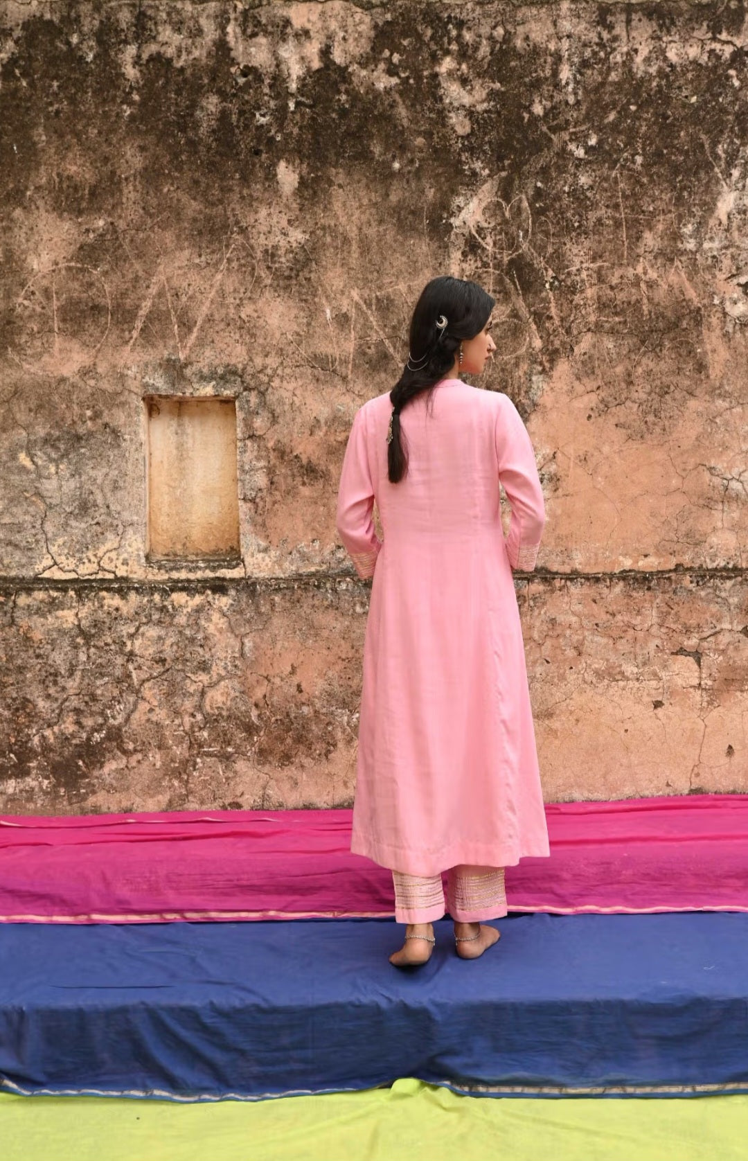 Pink Cotton Kurta–Pant Set with Gotta Work