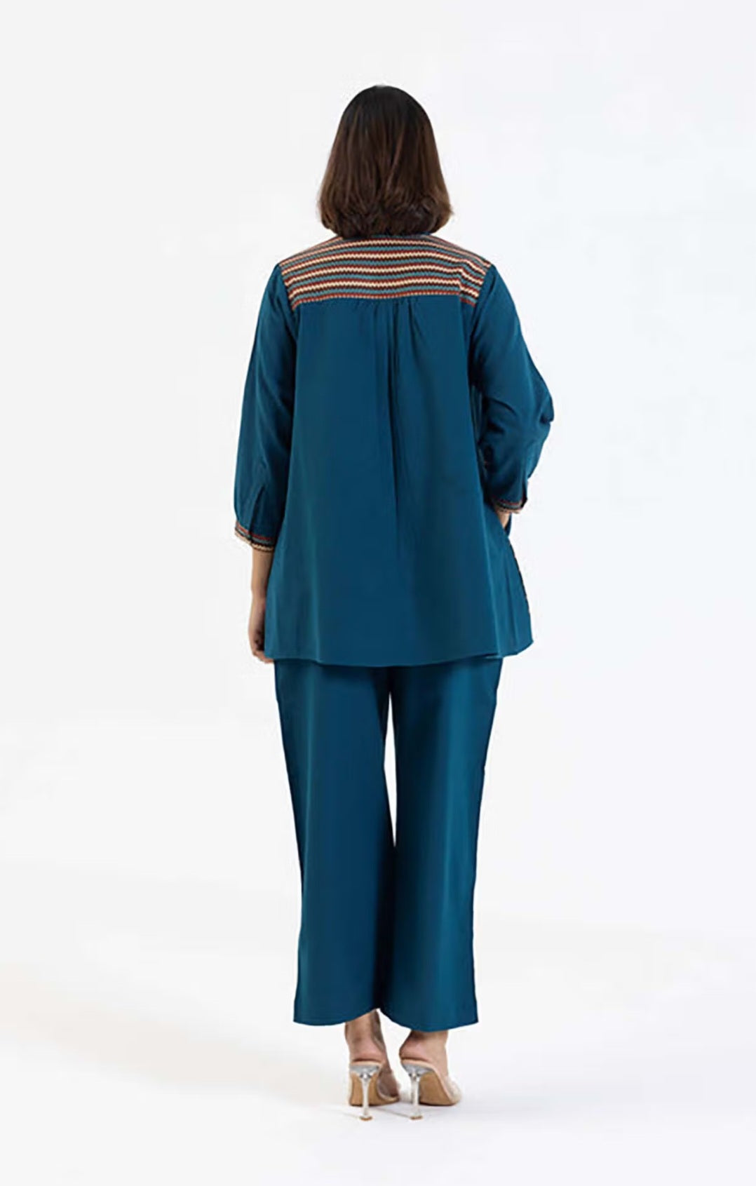 Blue Flex Cotton Coord Set with Printed Trims