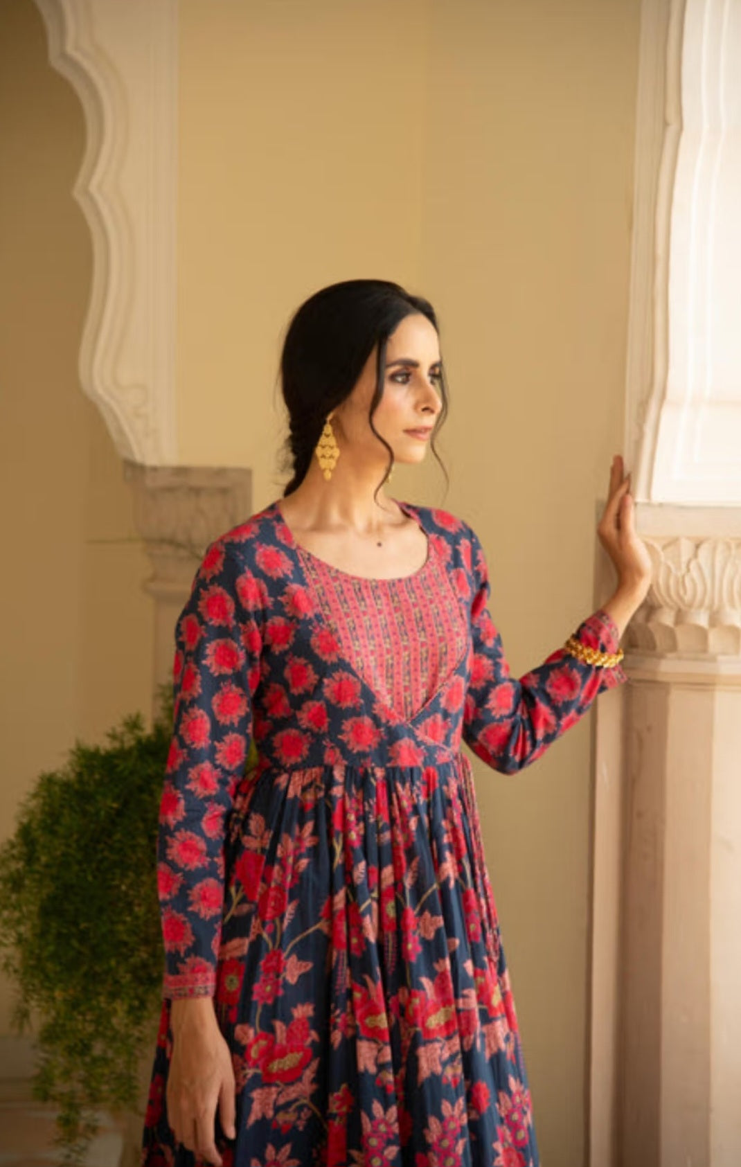 Cotton Printed Kalidaar Kurta with Floral Jaipur Print Dress