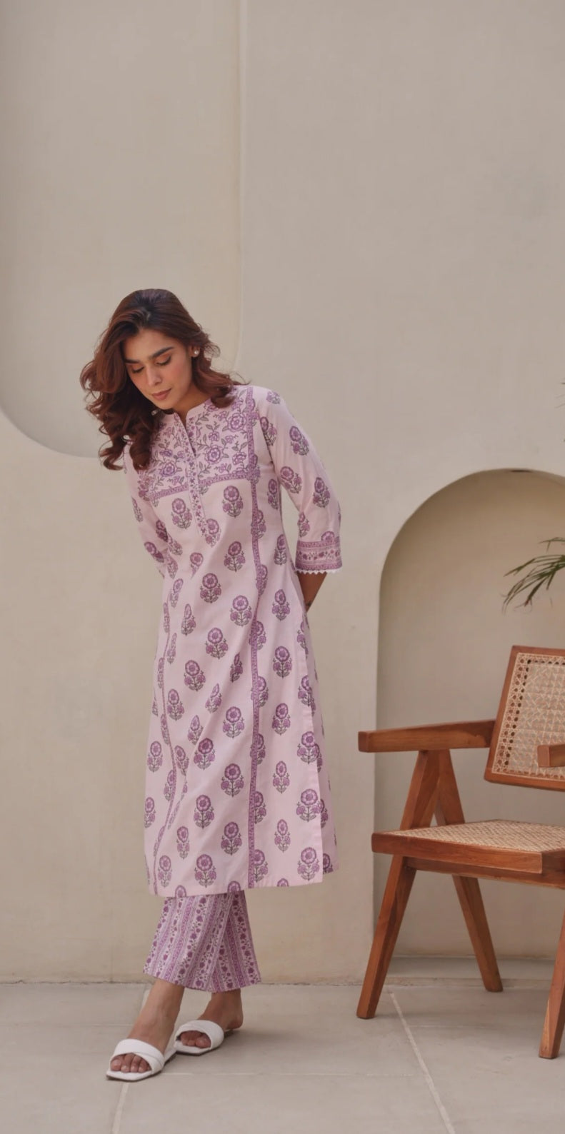 Pastel Pink Floral Printed Kurta Set