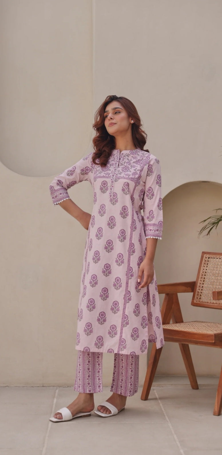 Pastel Pink Floral Printed Kurta Set