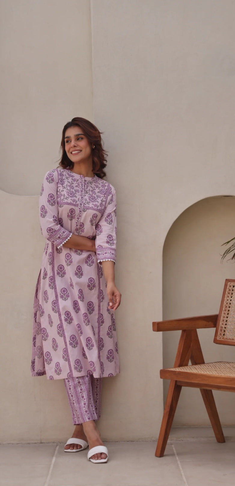 Pastel Pink Floral Printed Kurta Set