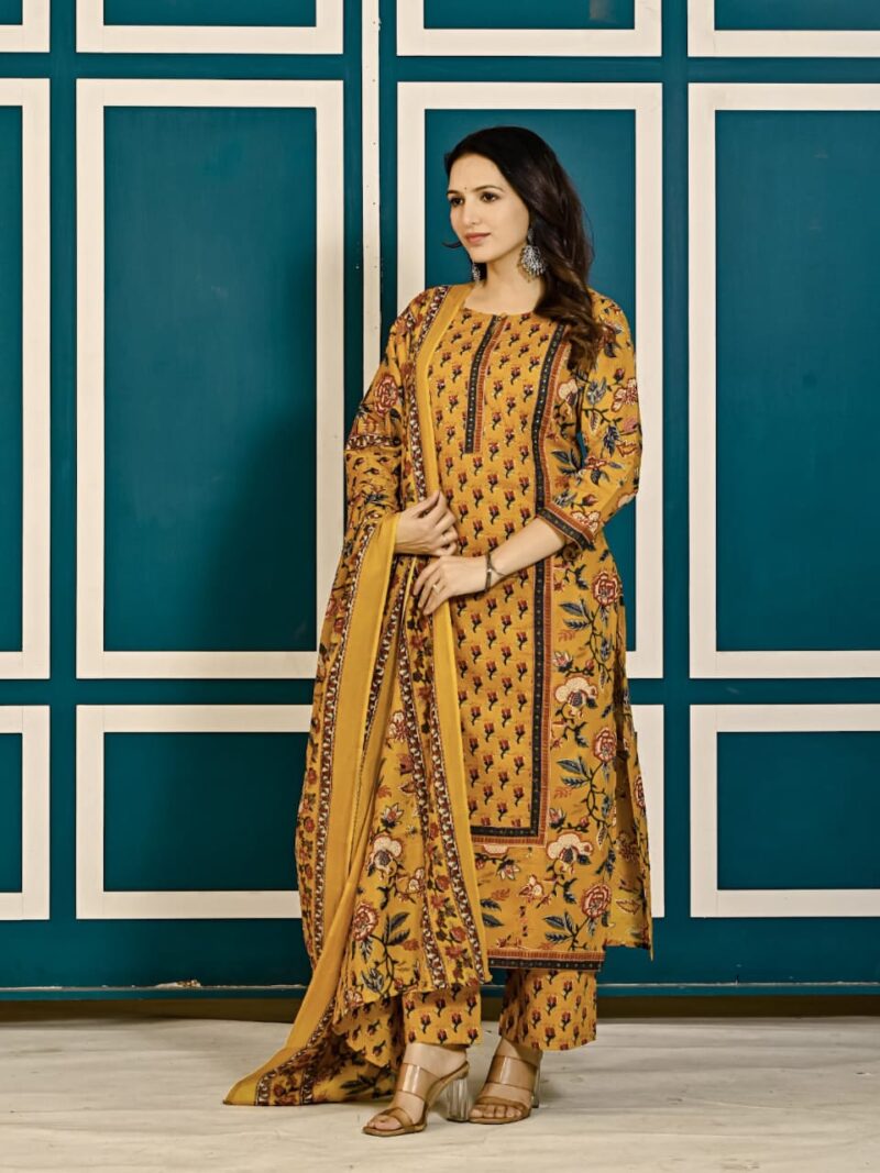 Yellow Block Print – Jaipuri Cotton Dupatta Suit