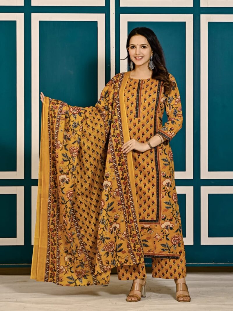 Yellow Block Print – Jaipuri Cotton Dupatta Suit