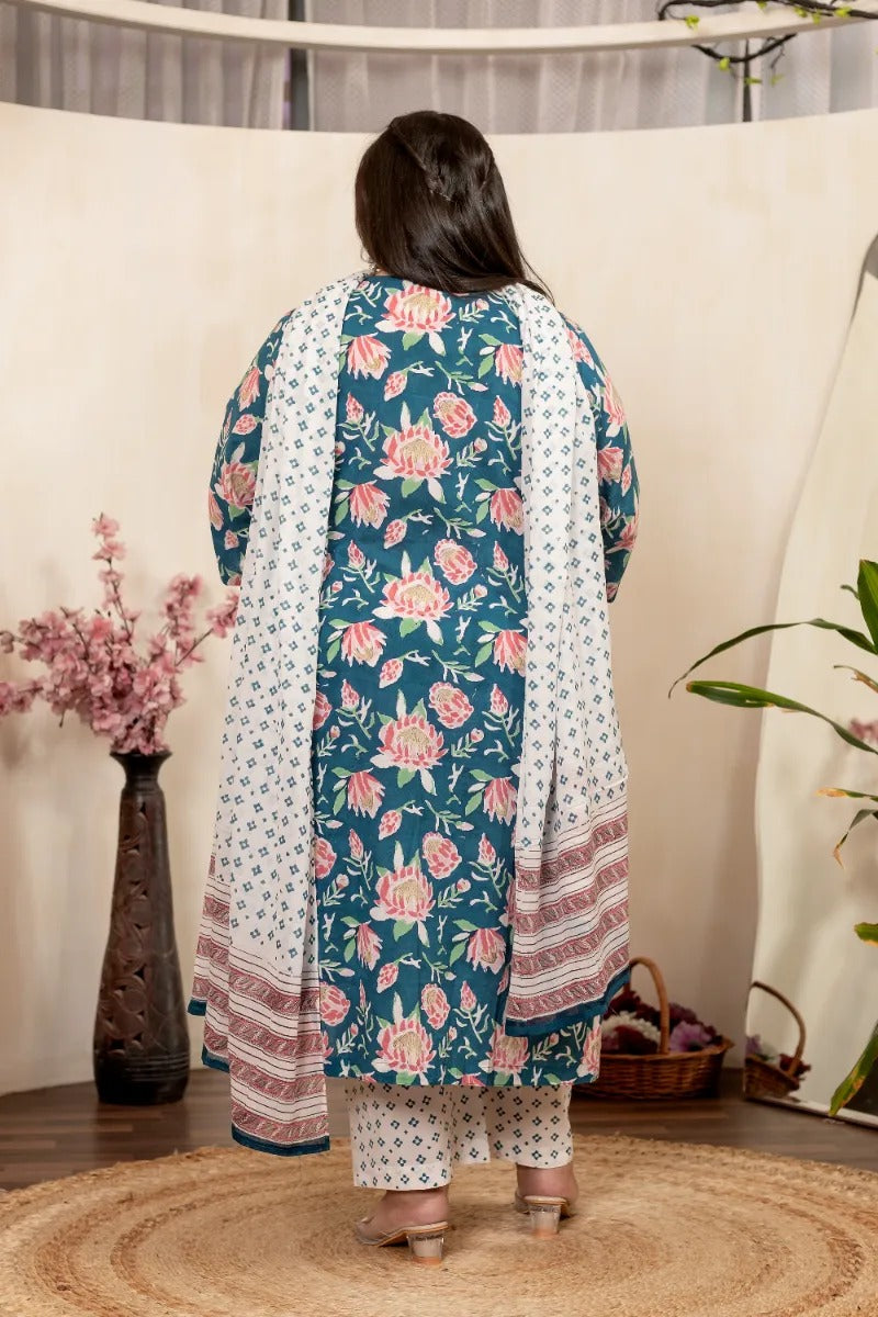 Plus Size : Printed Cotton Suit Set with Dupatta (3XL - 6XL)