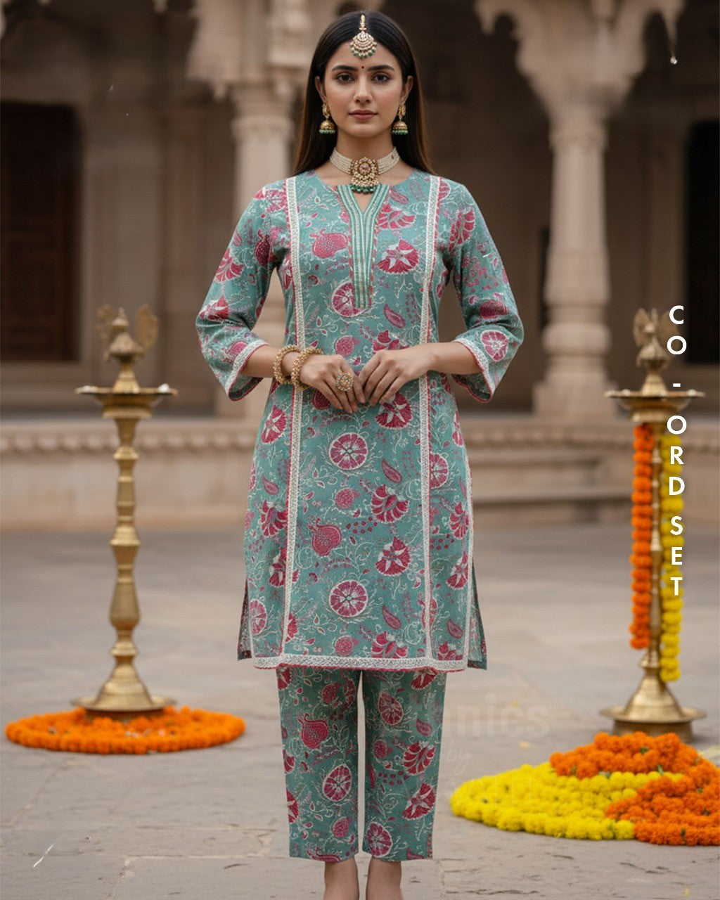 Pastel Green Floral Cotton Co-ord Set