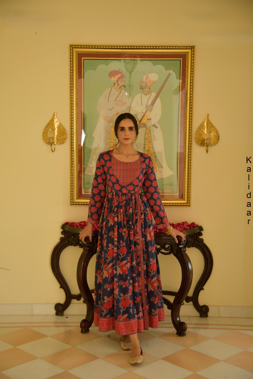 Cotton Printed Kalidaar Kurta with Floral Jaipur Print Dress