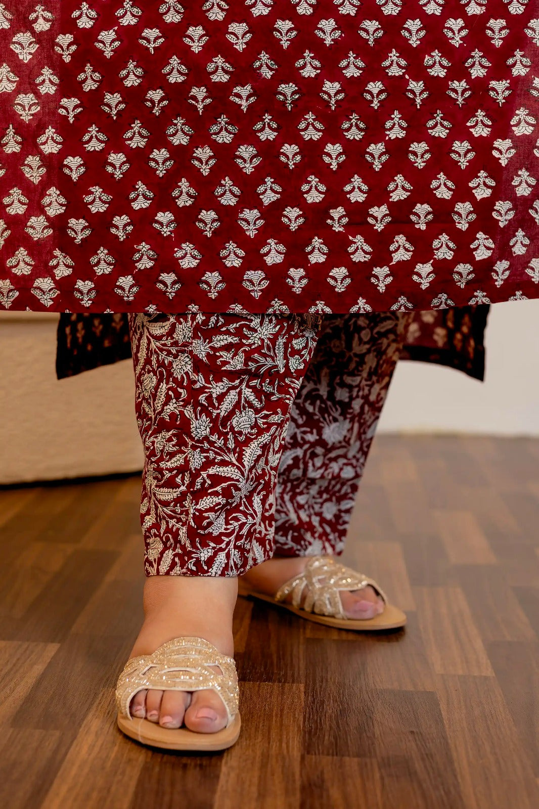 Plus Size : Block Print Red Color Cotton Dupatta Suit (4XL – 7XL)