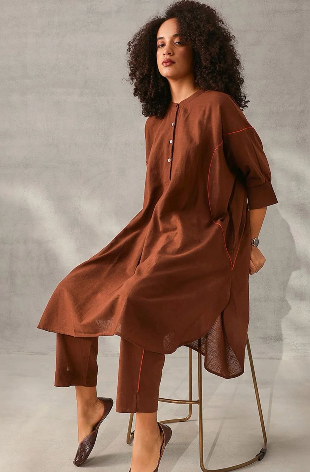 Cotton Loose-Fit Coord Set – Coffee Brown