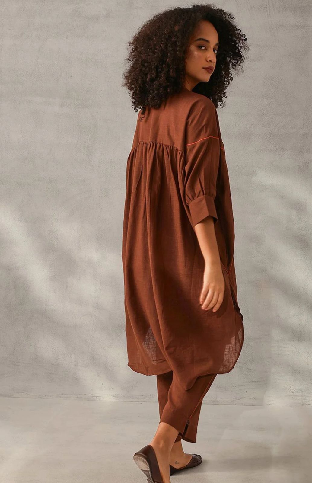 Cotton Loose-Fit Coord Set – Coffee Brown