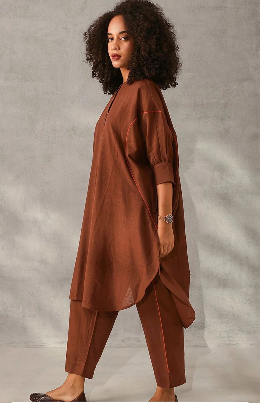 Cotton Loose-Fit Coord Set – Coffee Brown