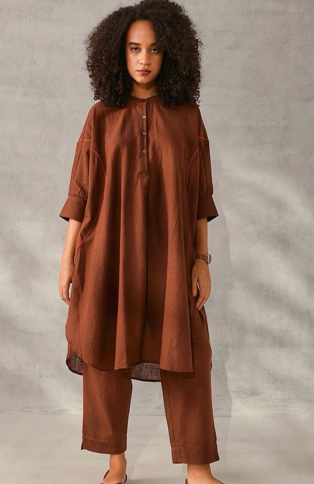Cotton Loose-Fit Coord Set – Coffee Brown