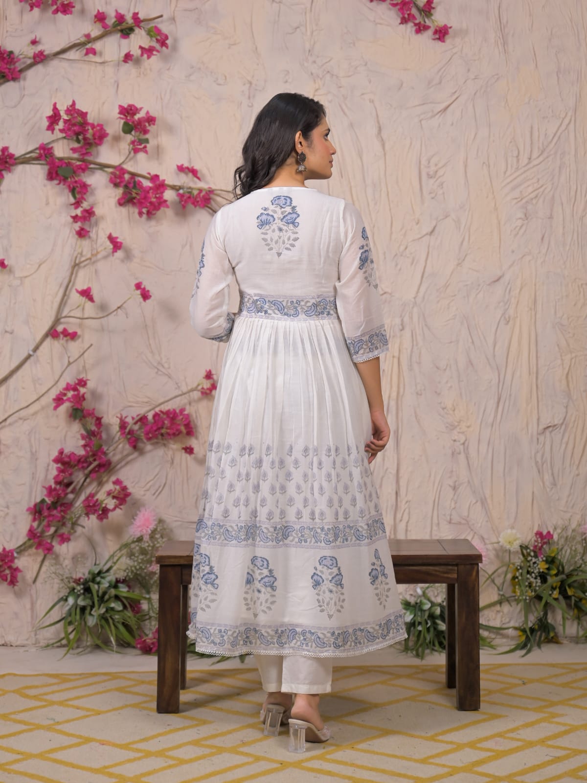 Ethereal Blue Handblock Anarkali Set