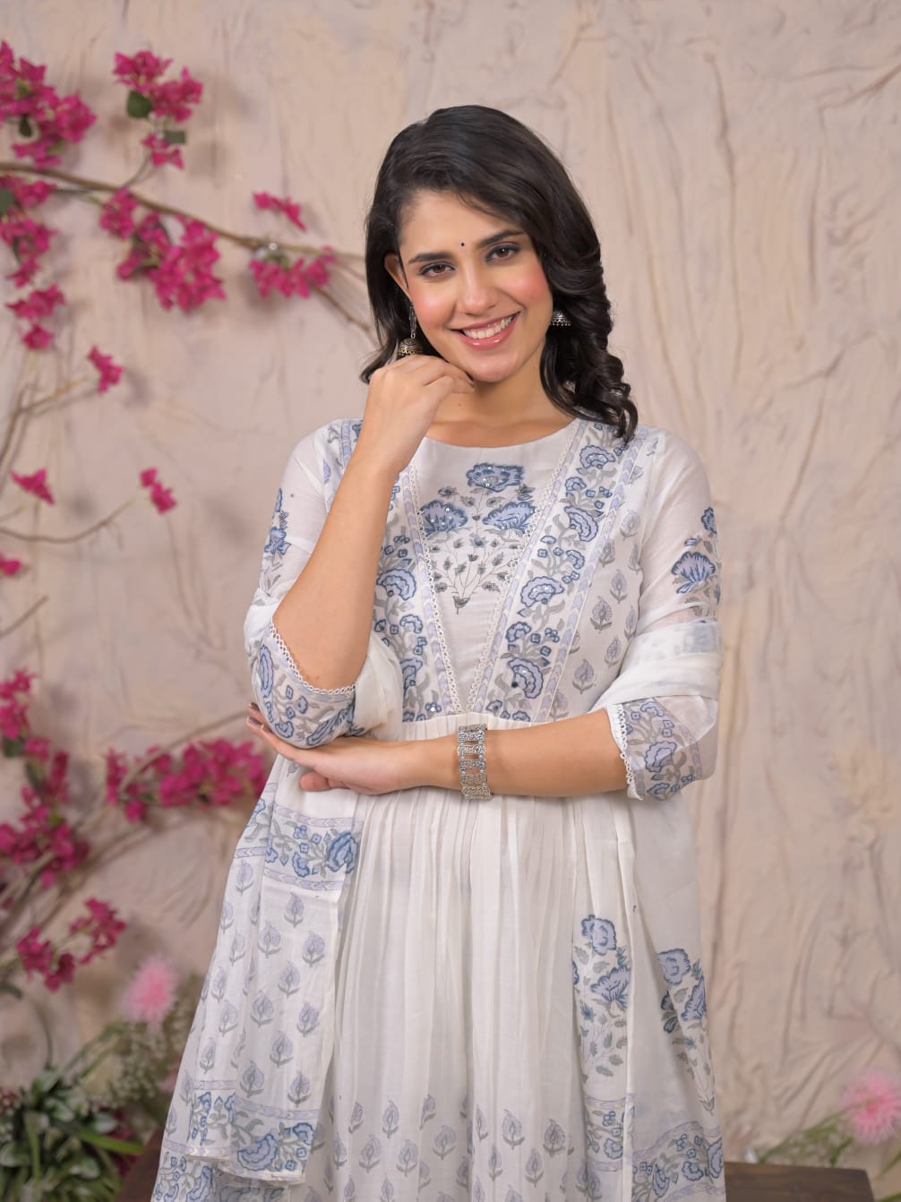 Ethereal Blue Handblock Anarkali Set