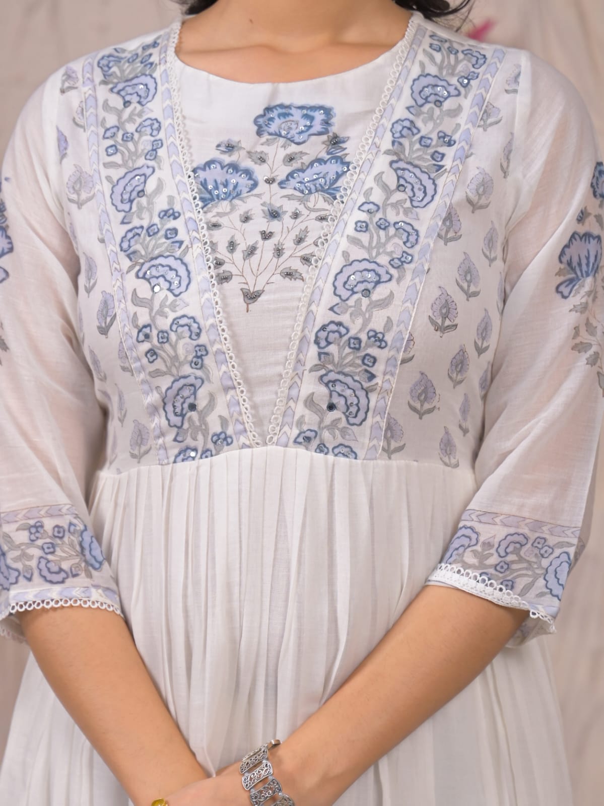 Ethereal Blue Handblock Anarkali Set